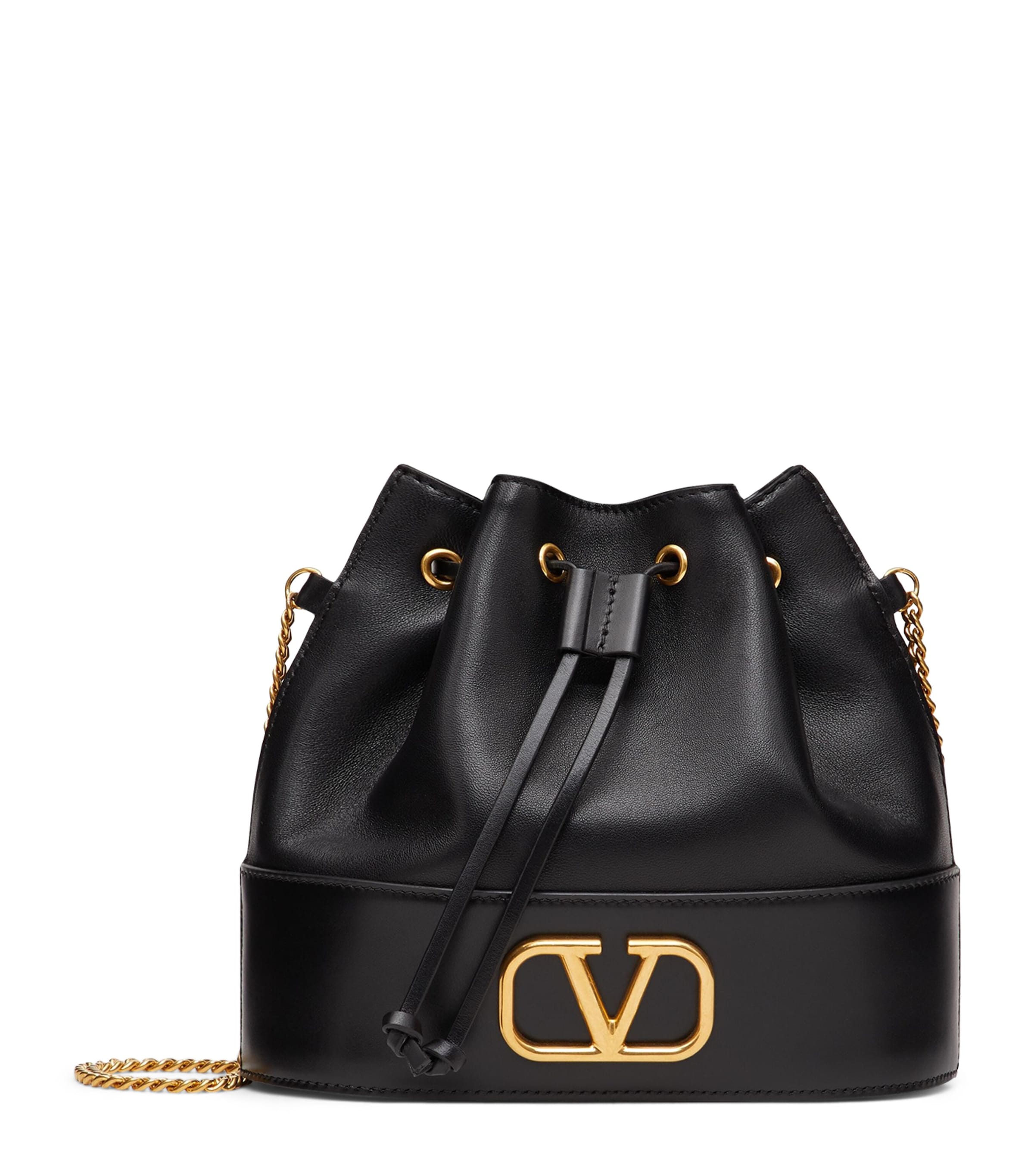 Valentino Garavani Leather Vlogo Bucket Bag In Black