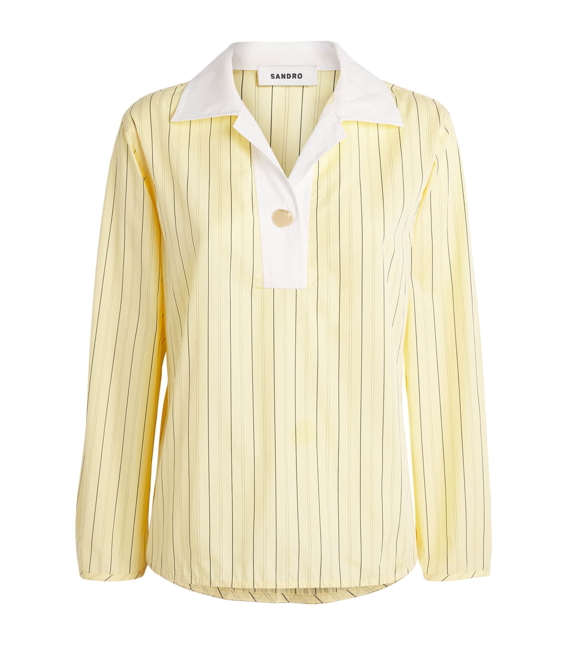 Sandro Paris Womens Stripe Half-Placket Shirt Yellow Image 1