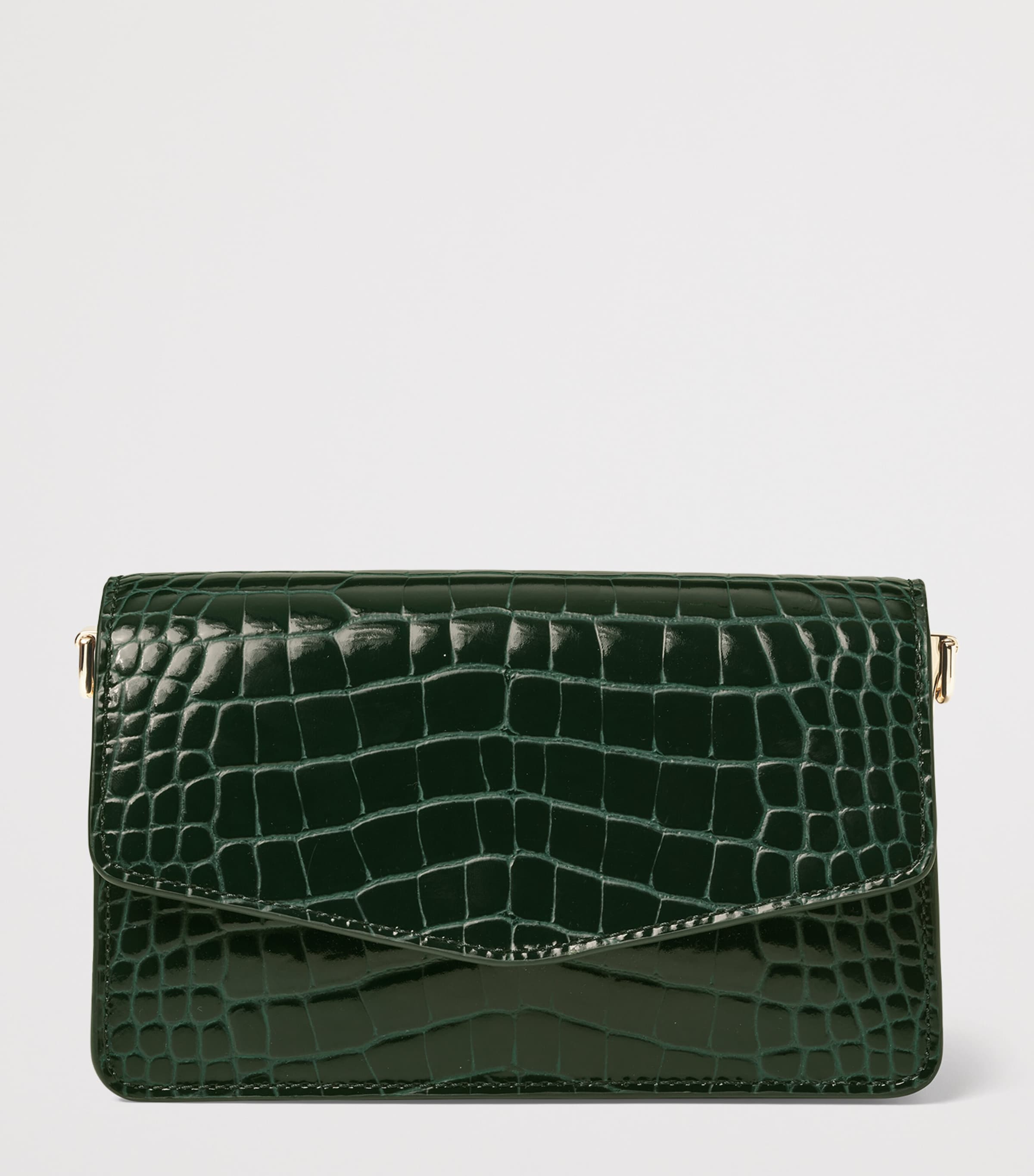Aspinal Of London Leather Croc-Embossed Eliza Clutch Bag Evergreen Image 2