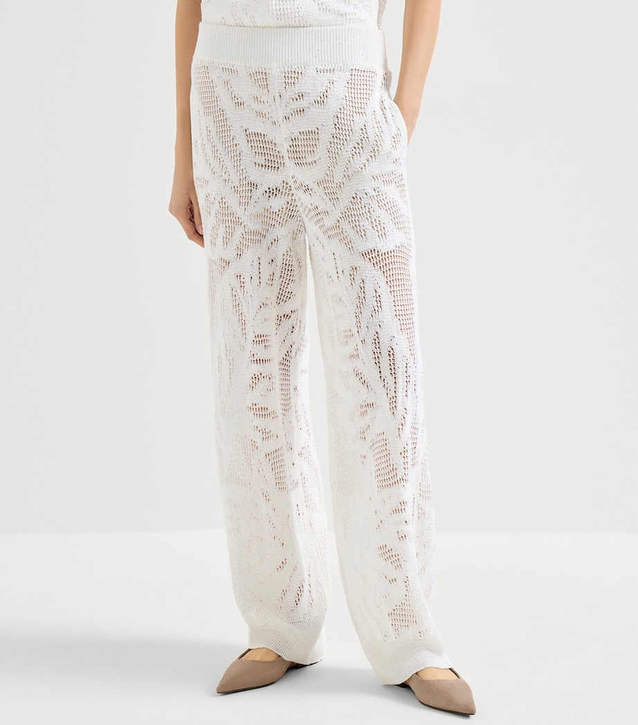 Brunello Cucinelli Womens Linen-Cotton Lace-Effect Sweatpants Image 3