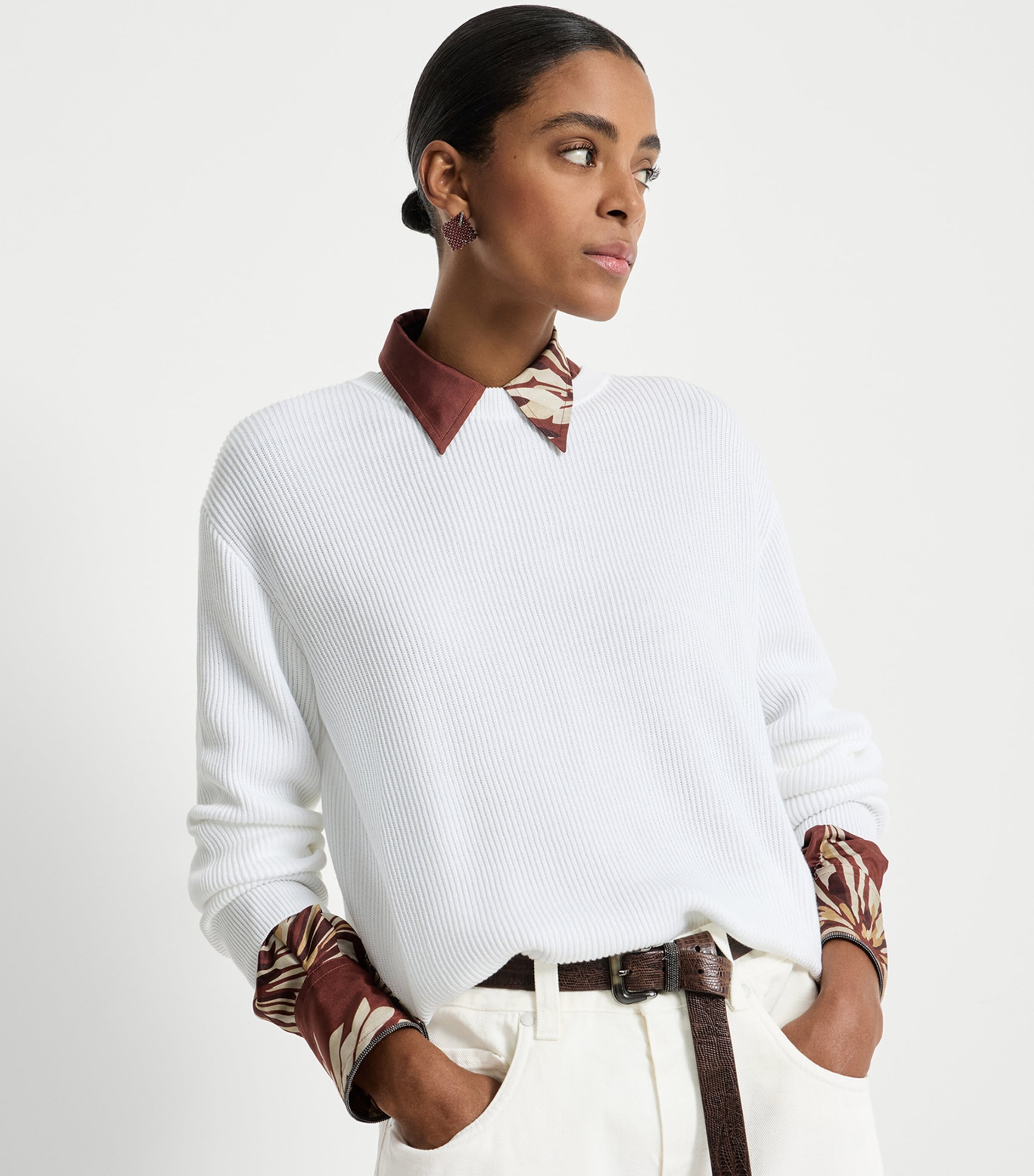 Brunello Cucinelli Womens Cotton Monili-Detail Sweater Image 2
