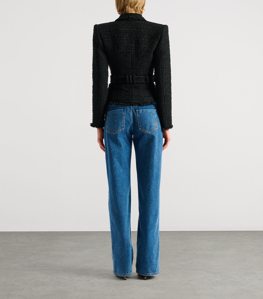 Balmain Womens Tweed Belted Blazer Noir Image 4