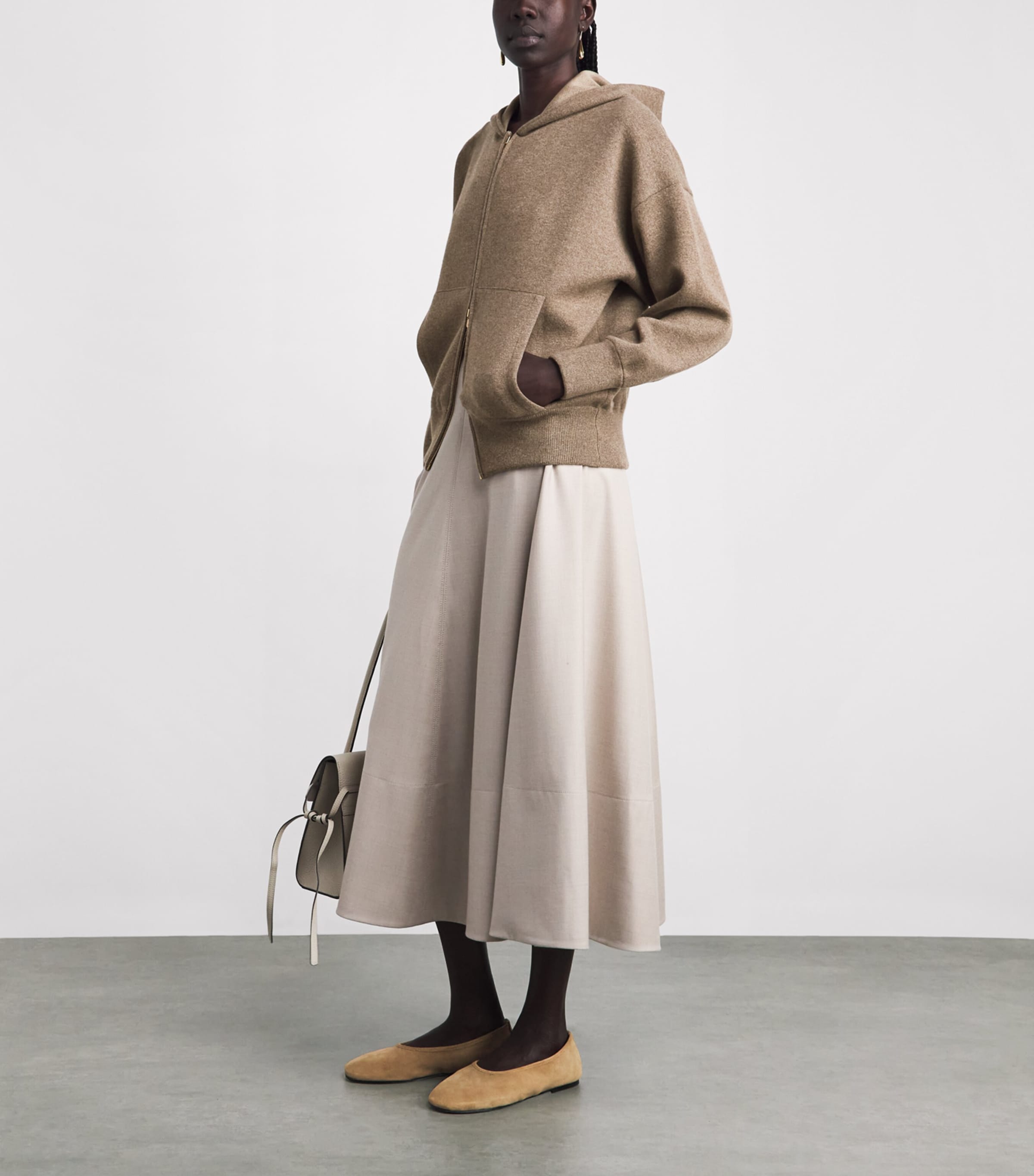 Agnona Womens Cashmere-Wool-Silk Zip-Up Hoodie Brown Mocha Image 2