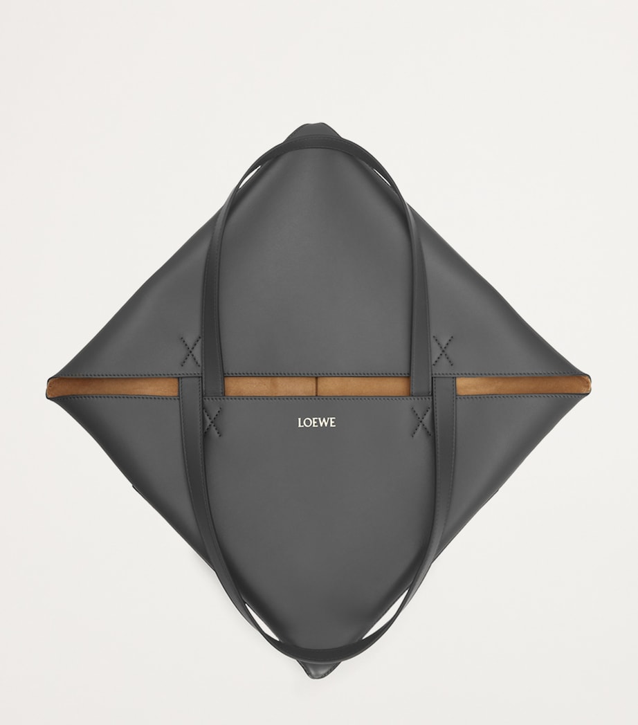 Extra Large Leather Puzzle Fold Tote Bag DARK GREY Image 4