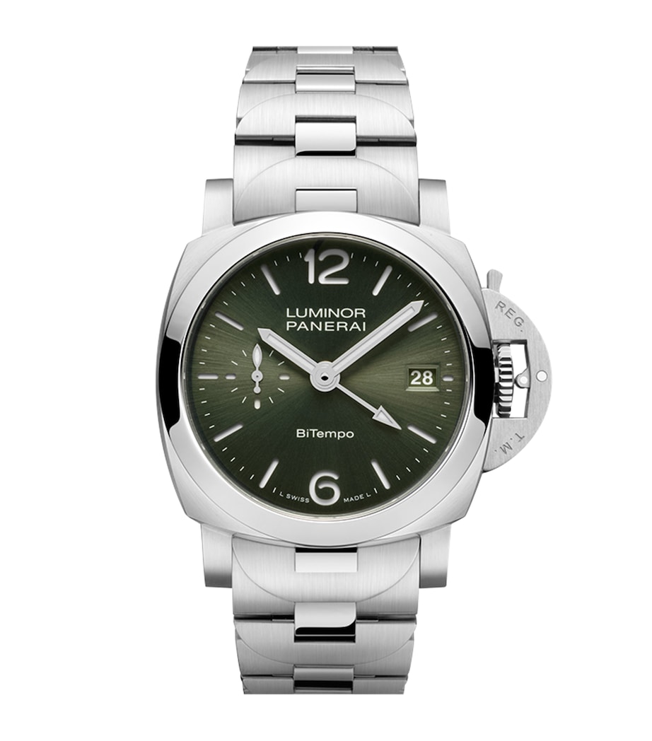 Brushed Steel Luminor Quaranta BiTempo Watch 40mm GREEN Image 1