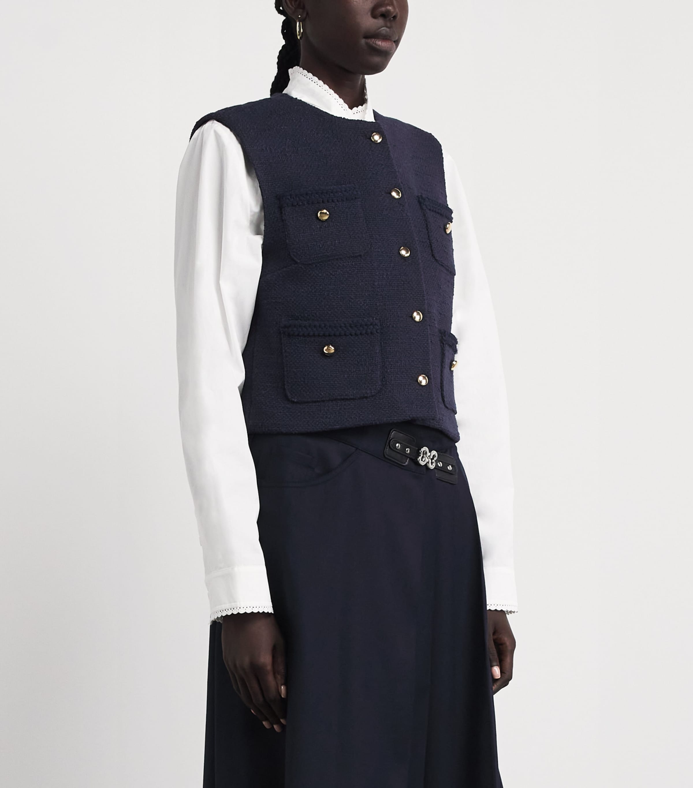 Maje Womens Tweed Gilet Navy Image 4