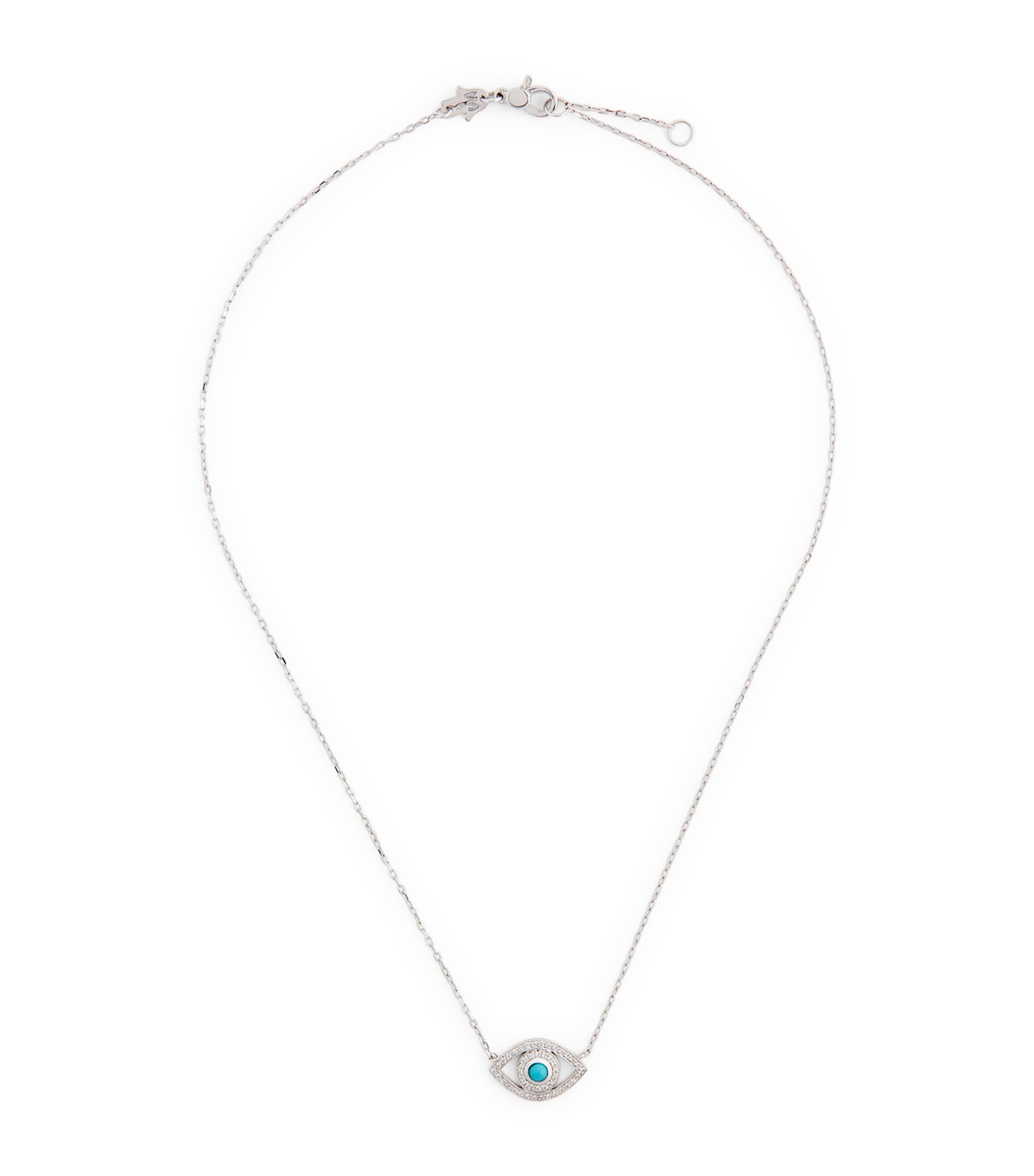 Netali Nissim White Gold Diamond And Turquoise Protected Eye Necklace In White