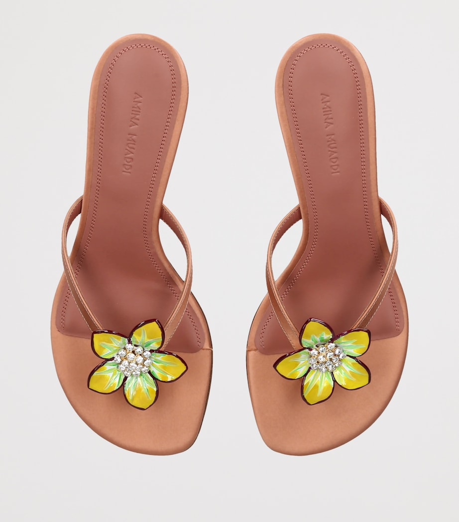 Amina Muaddi Satin Flower Vittoria Heeled Sandals 45 Camel Image 4