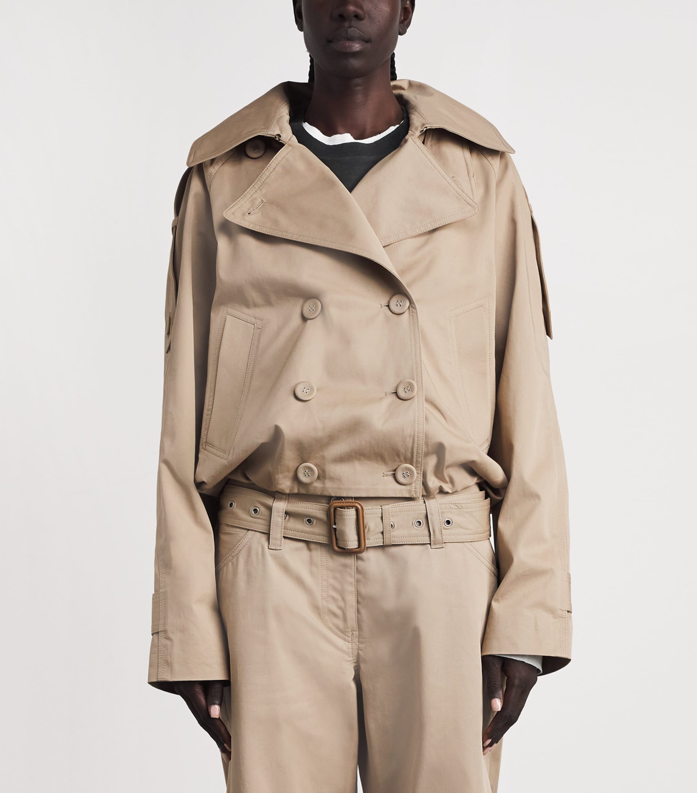Acne Studios Womens Cotton Cropped Trench Coat Pale Beige Image 4