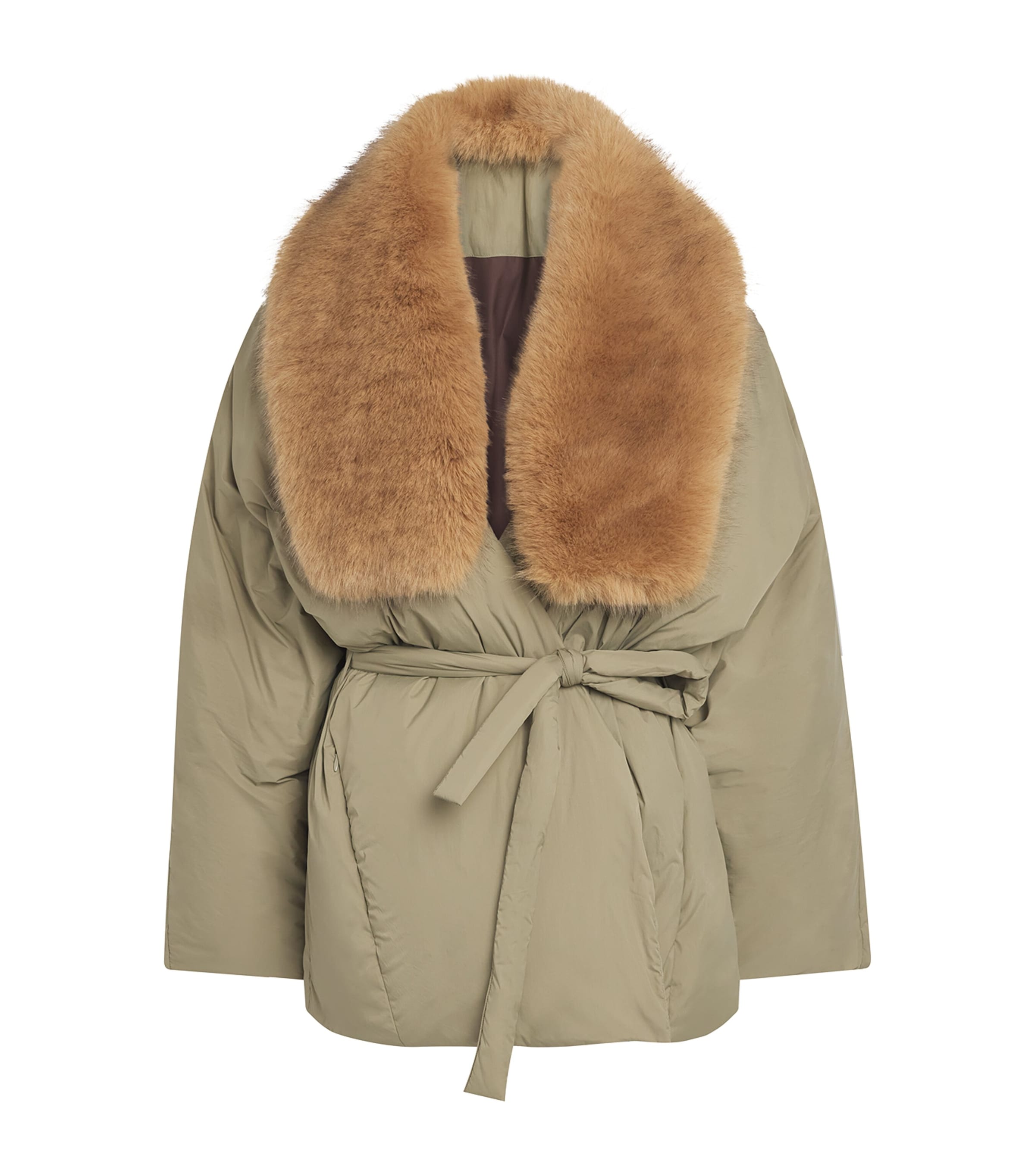 Source Unknown Down Faux-fur-trim Egizio Puffer Jacket In Green