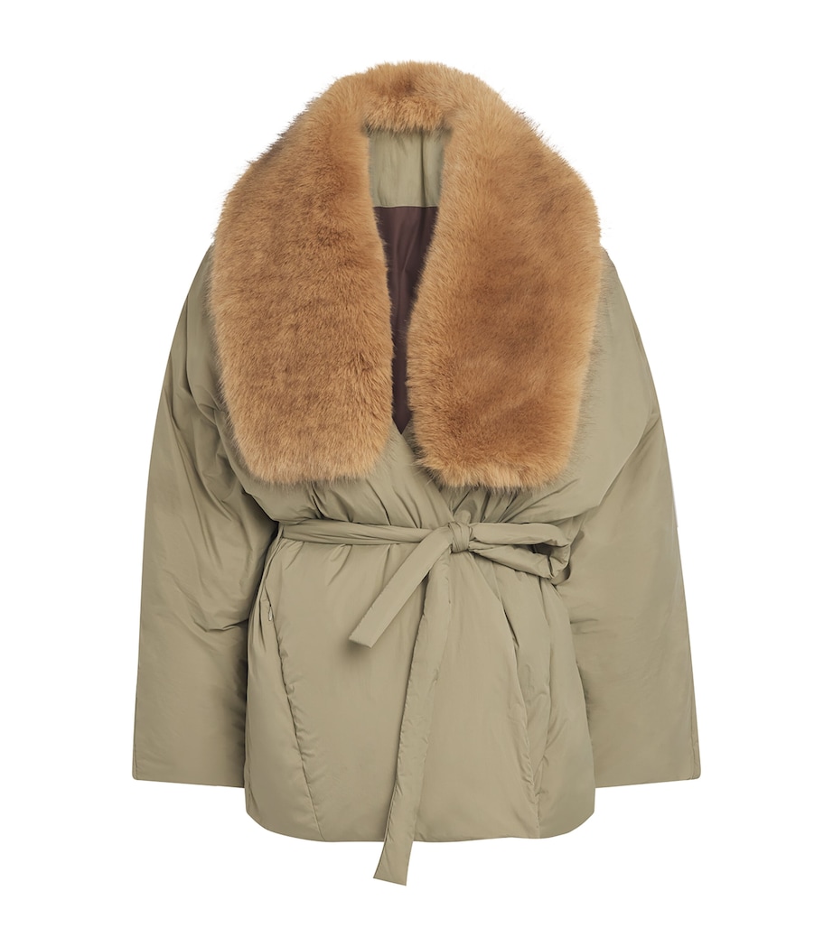 Source Unknown Womens Down Faux-Fur-Trim Egizio Puffer Jacket Khaki Image 1