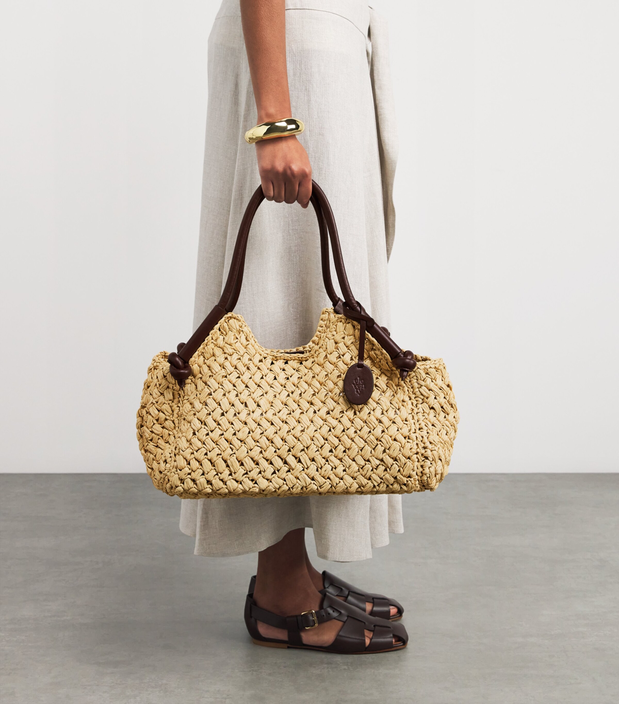 Eleventy Raffia Satchel Shoulder Bag Avorio Image 2