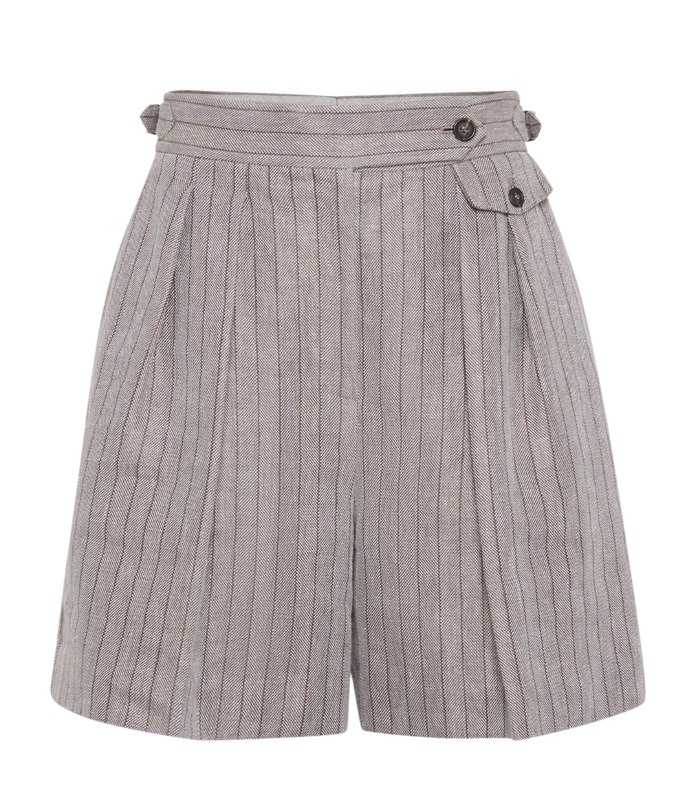 Brunello Cucinelli Techno Linen Stripe Shorts In Brown