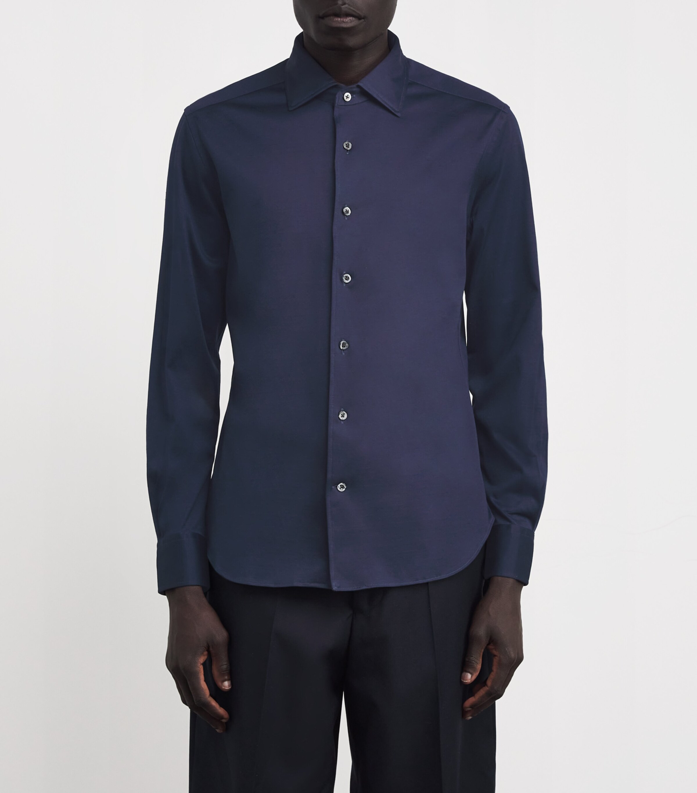 Corneliani Mens Cotton Jersey Shirt Navy Blue Image 3
