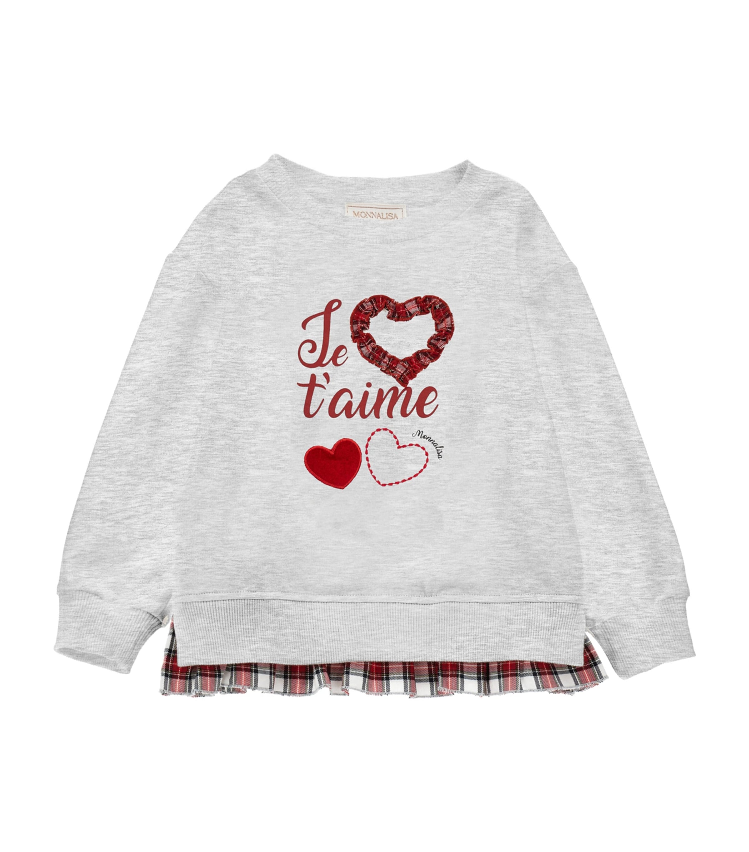 Monnalisa Kids' Tartan-detail I Love You Sweatshirt In Grey