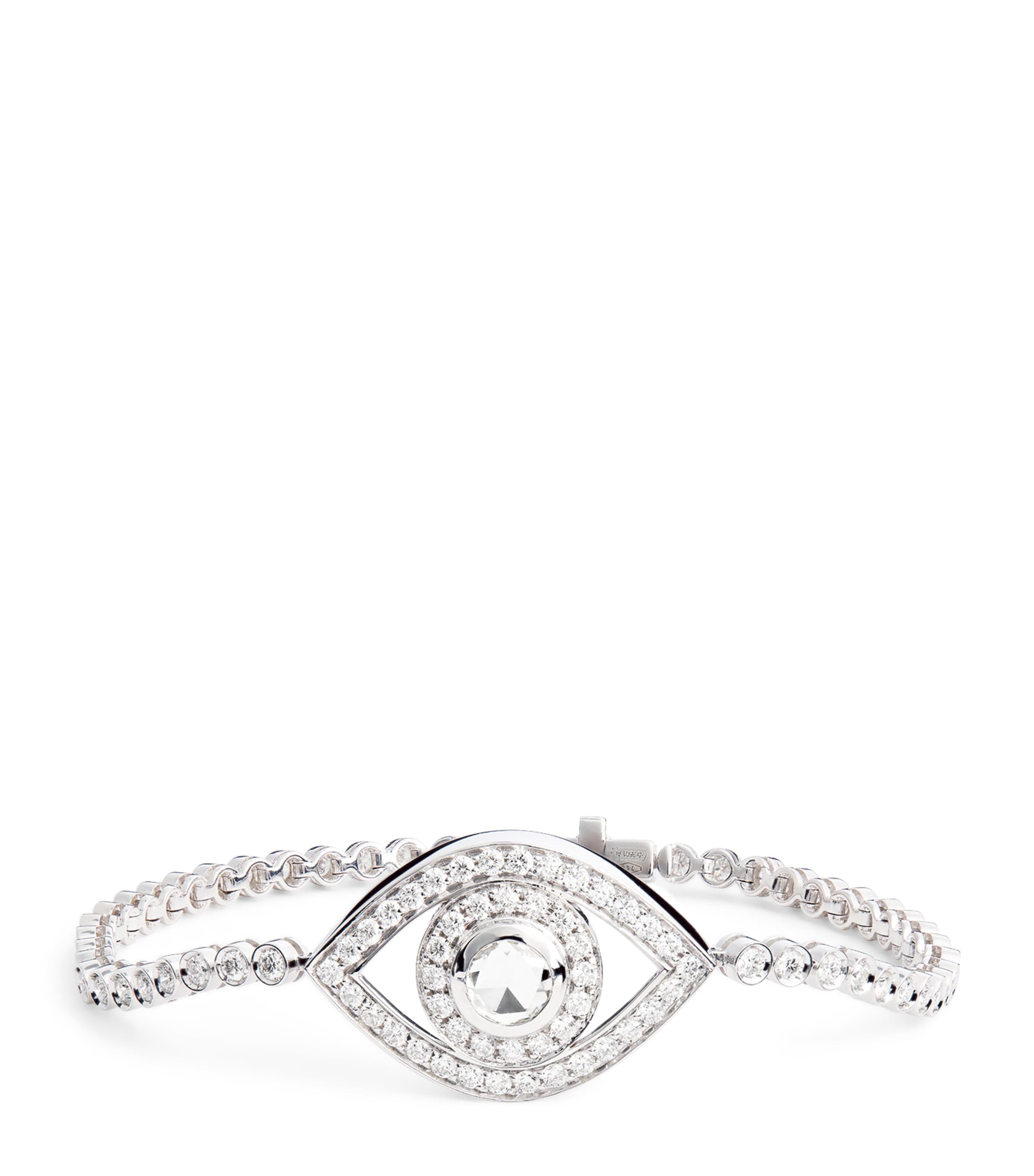 Netali Nissim White Gold, Rose-cut Diamond And Pavé Diamonds Protected Eye Bracelet In Metallic