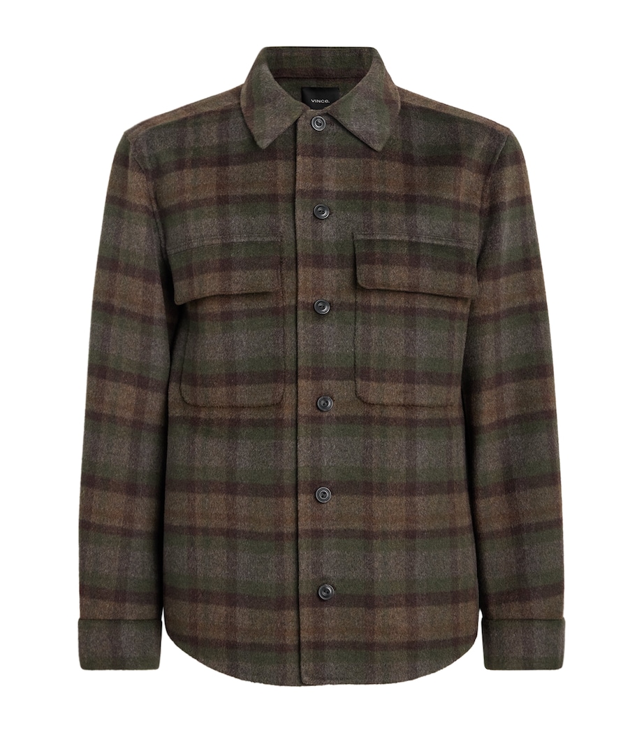 Vince Mens Wool-Blend Plaid Check Overshirt Night Leaf Combo Image 1