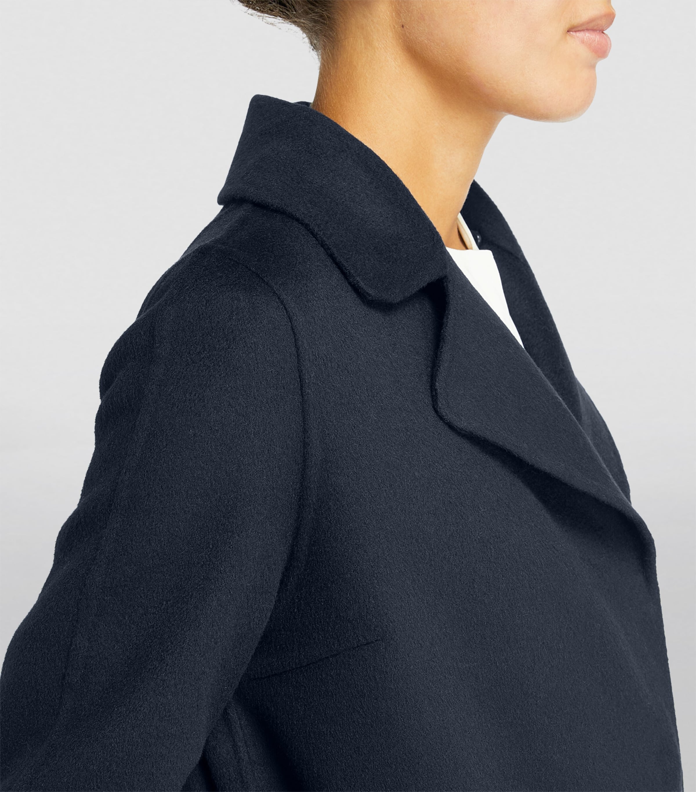 Cashmere-Wool Fox Fur-Trim Coat A7033 Image 6