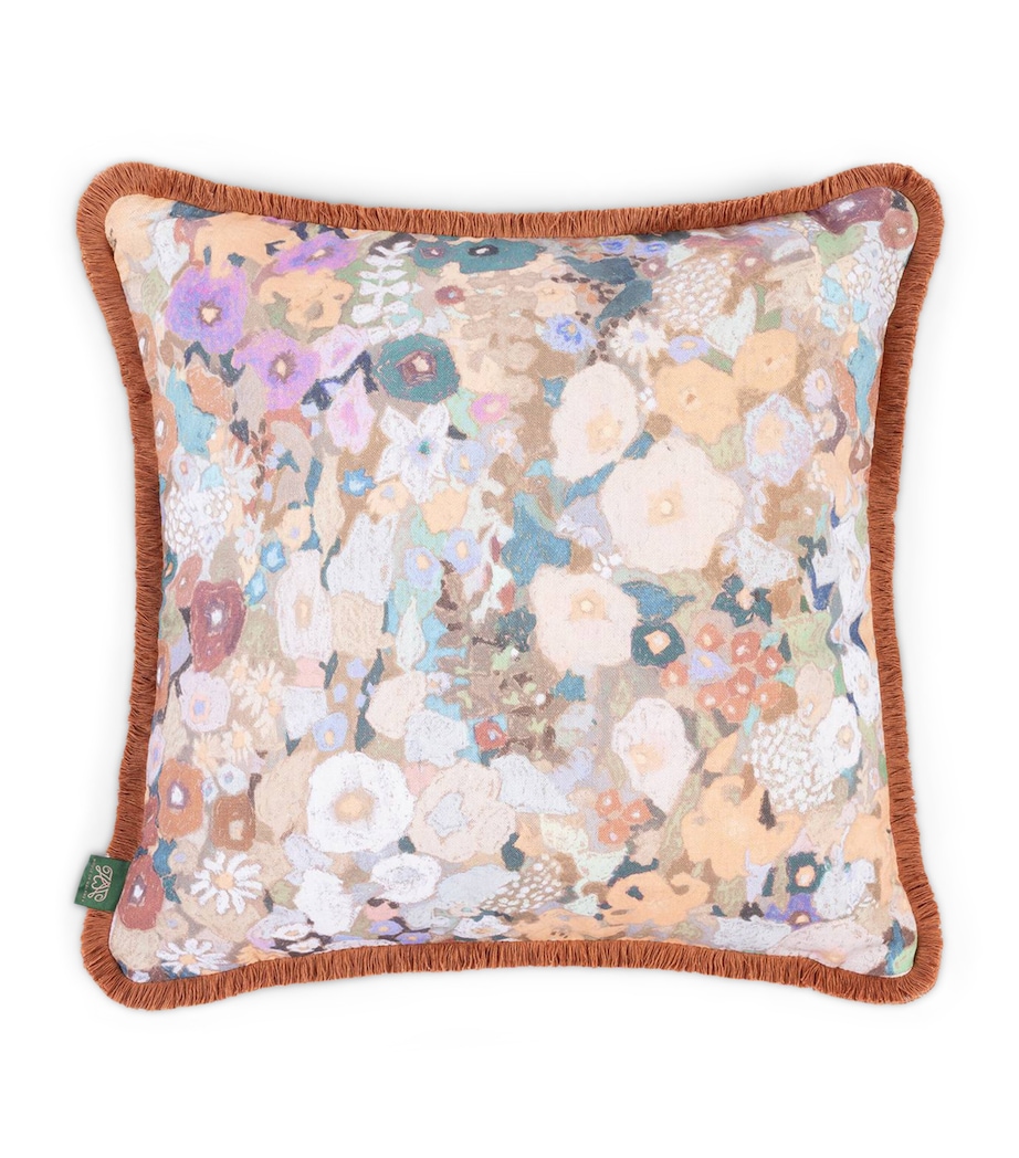 House Of Hackney Medium Cotton-Linen Hollyhocks Fringed Cushion (45cm x 45cm) Prairie Image 1