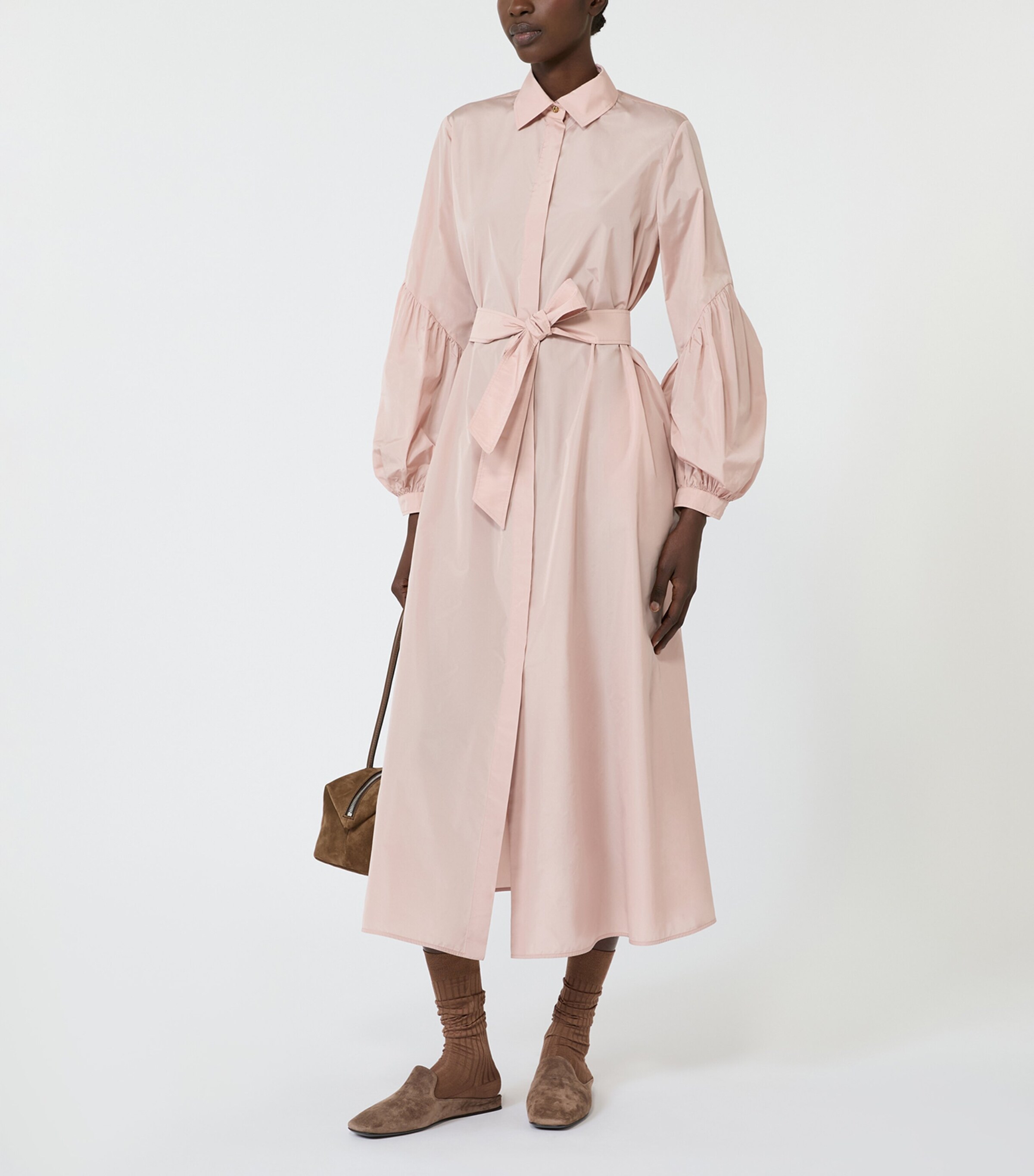 Max Mara Womens Taffeta Maxi Shirt Dress Powder Image 2