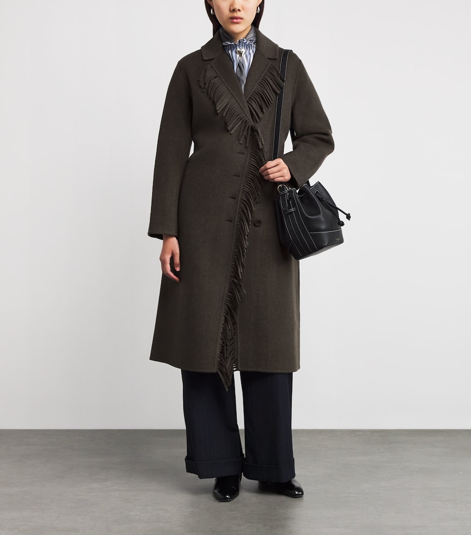 Wool-Blend Belted Fringe Coat KHAKI Image 2