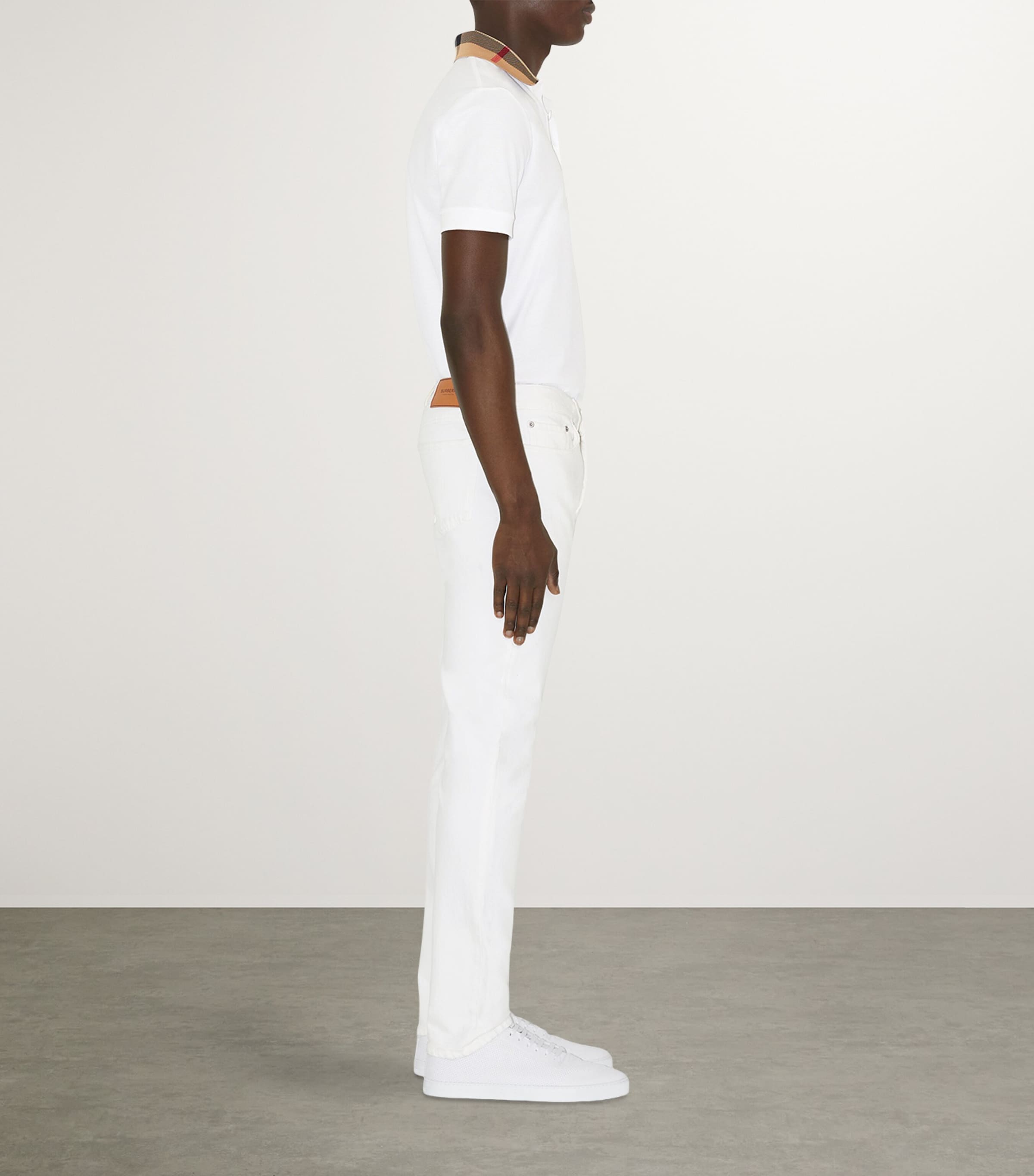 Cotton Check-Collar Polo Shirt WHITE Image 3