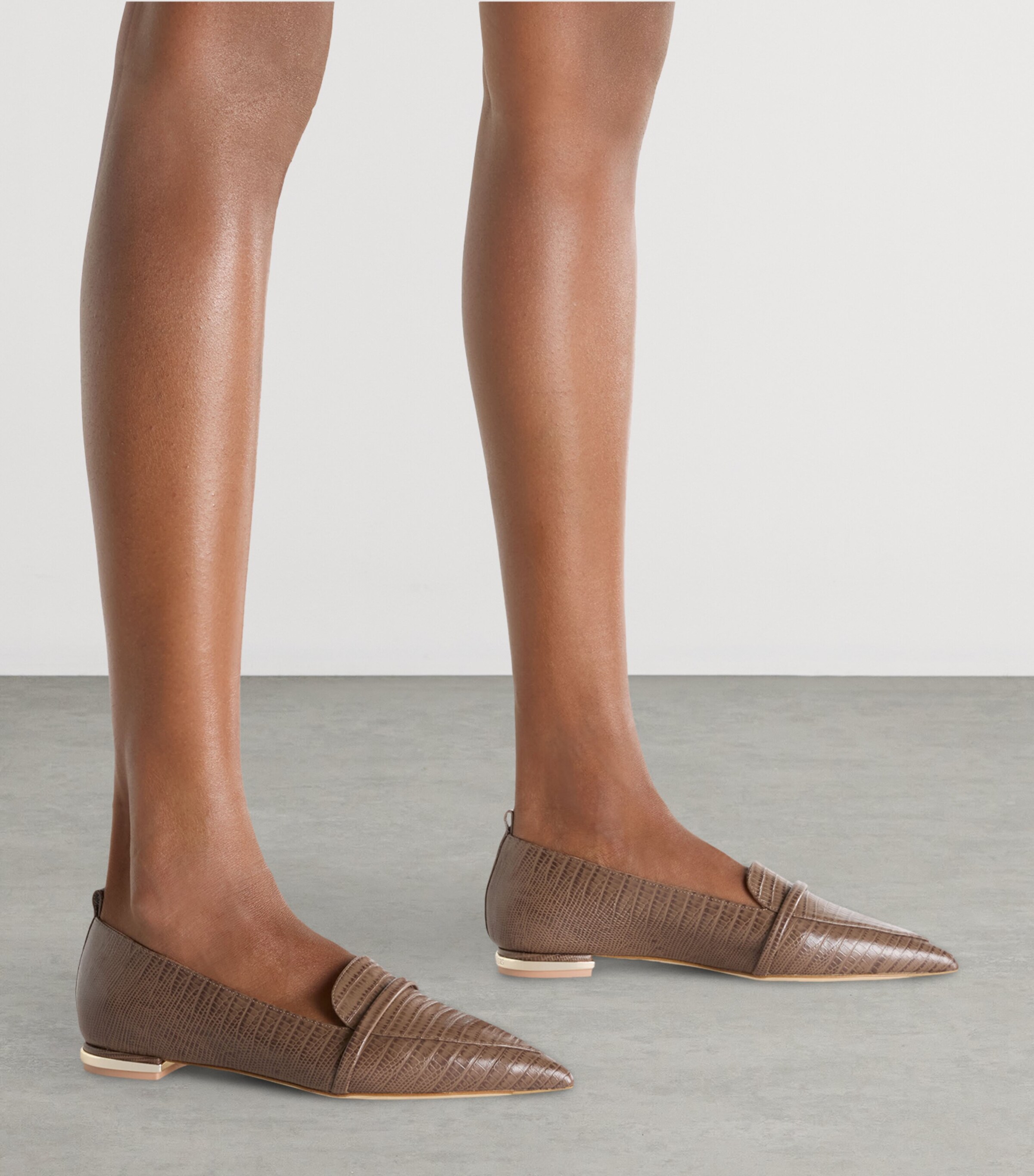 Malone Souliers Leather Croc-Embossed Dora Loafers Taupe Image 2