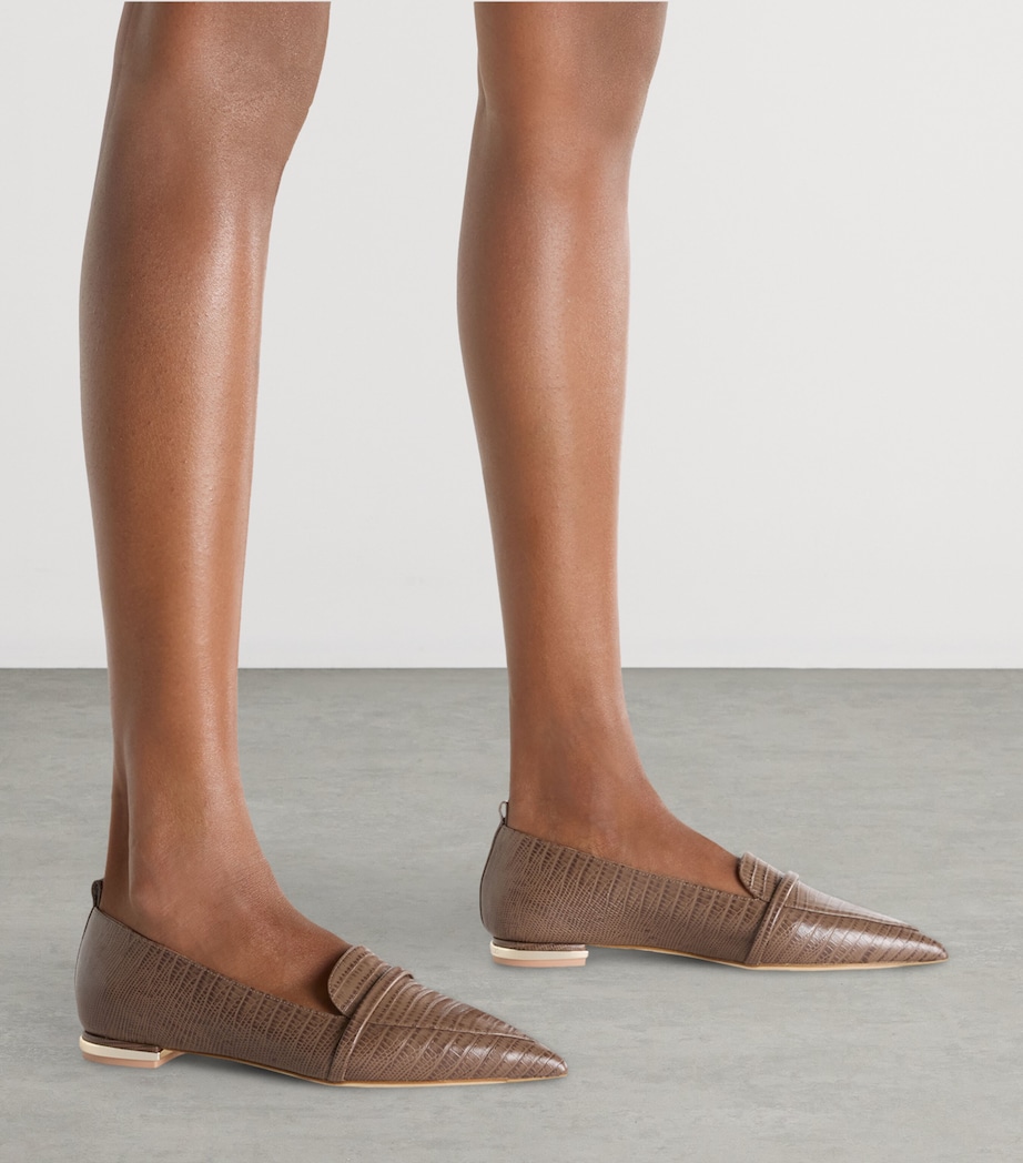 Malone Souliers Leather Croc-Embossed Dora Loafers Taupe Image 2
