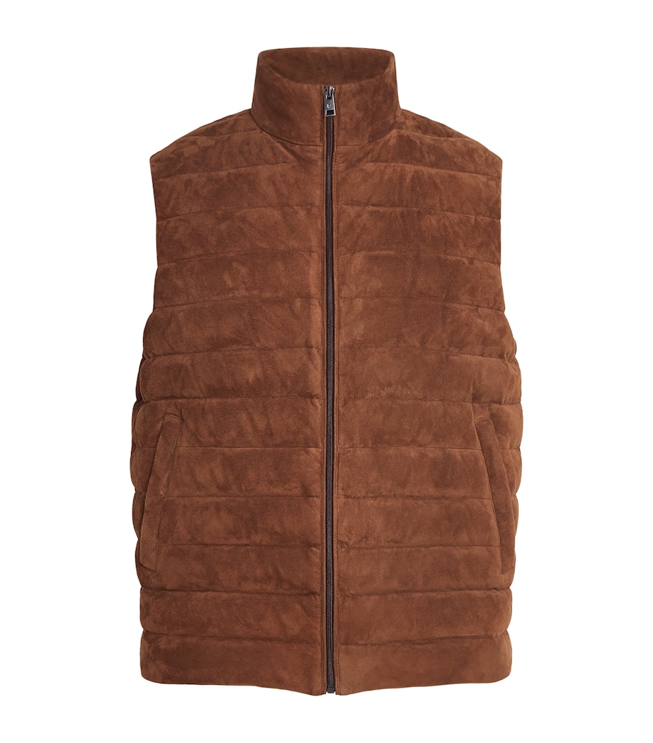 Ralph Lauren Purple Label Mens Suede Hoffman Padded Gilet Chestnut Brown Image 1