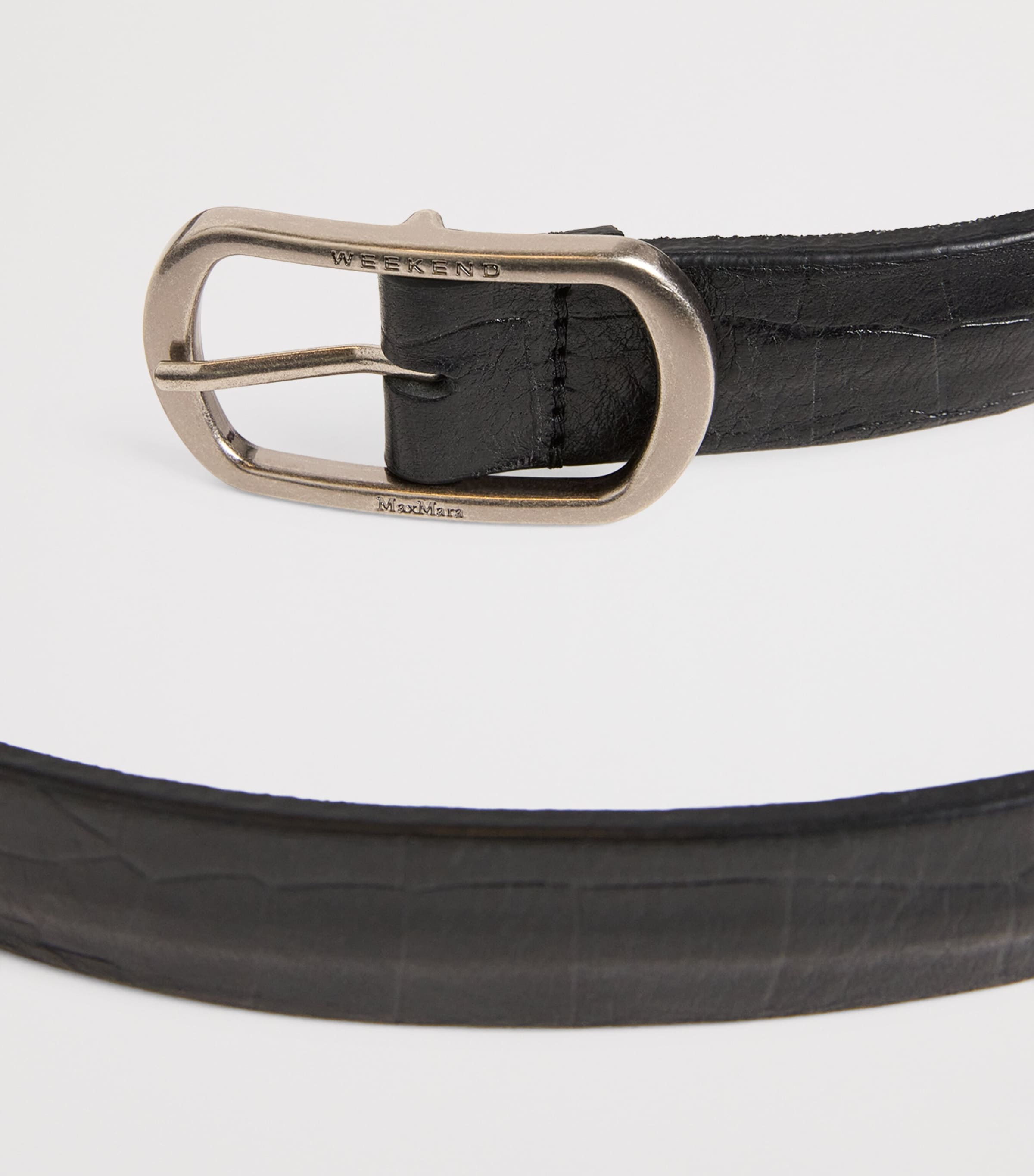 Crocodile-Embossed Leather Belt BLACK Image 5
