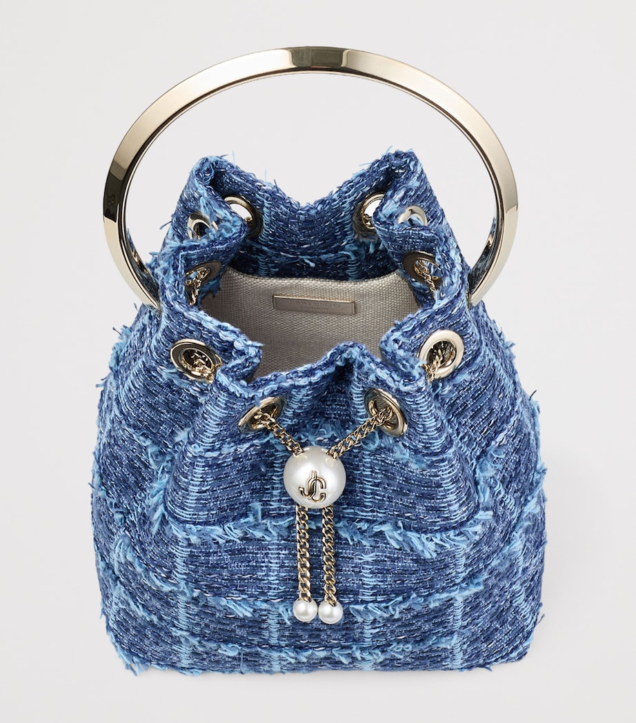 Jimmy Choo Bon Bon Denim Top-Handle Bag Denim Grid/light Gol Image 5