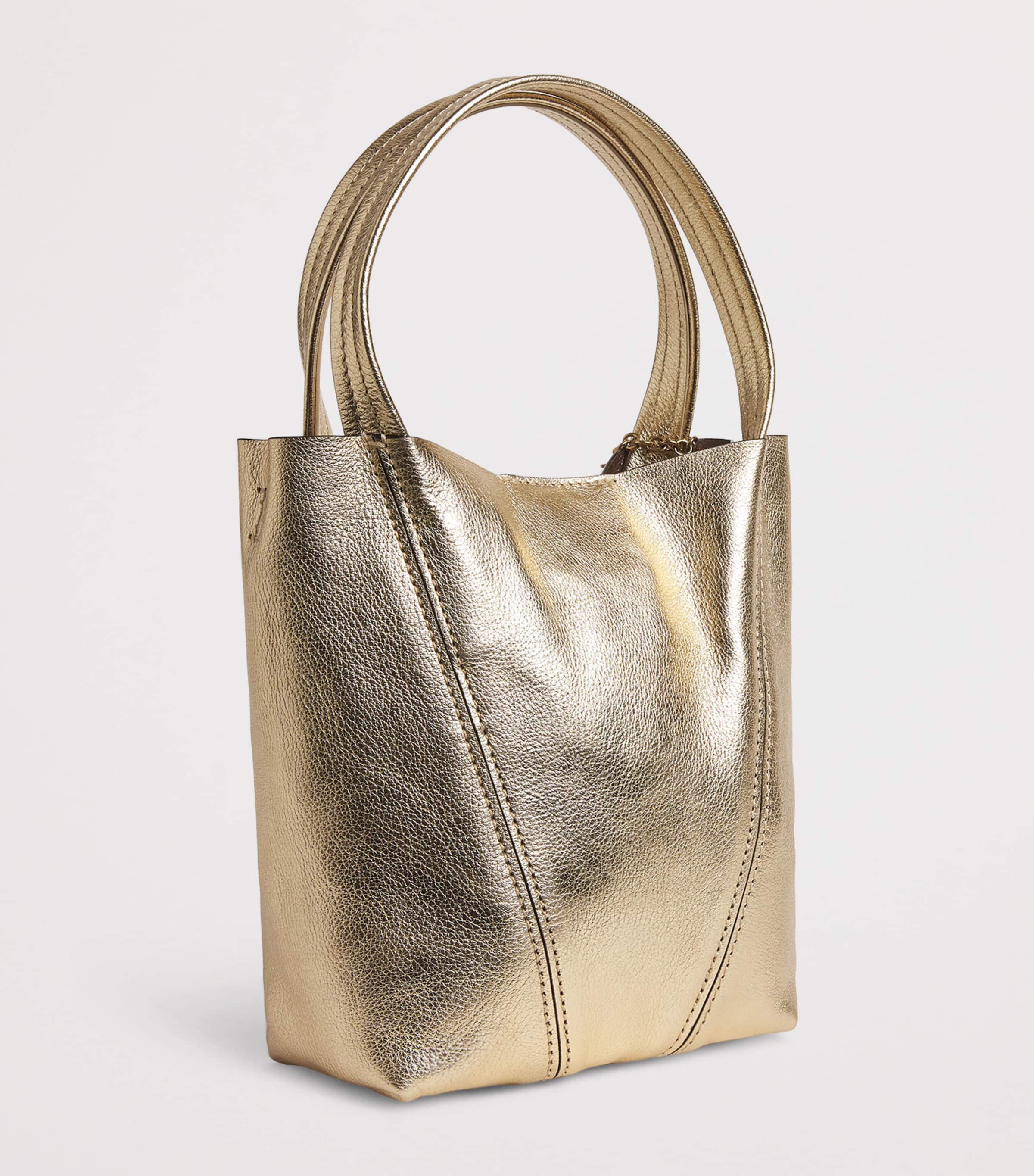 Small Leather Spin Tote Bag LIGHT GOLD Image 3