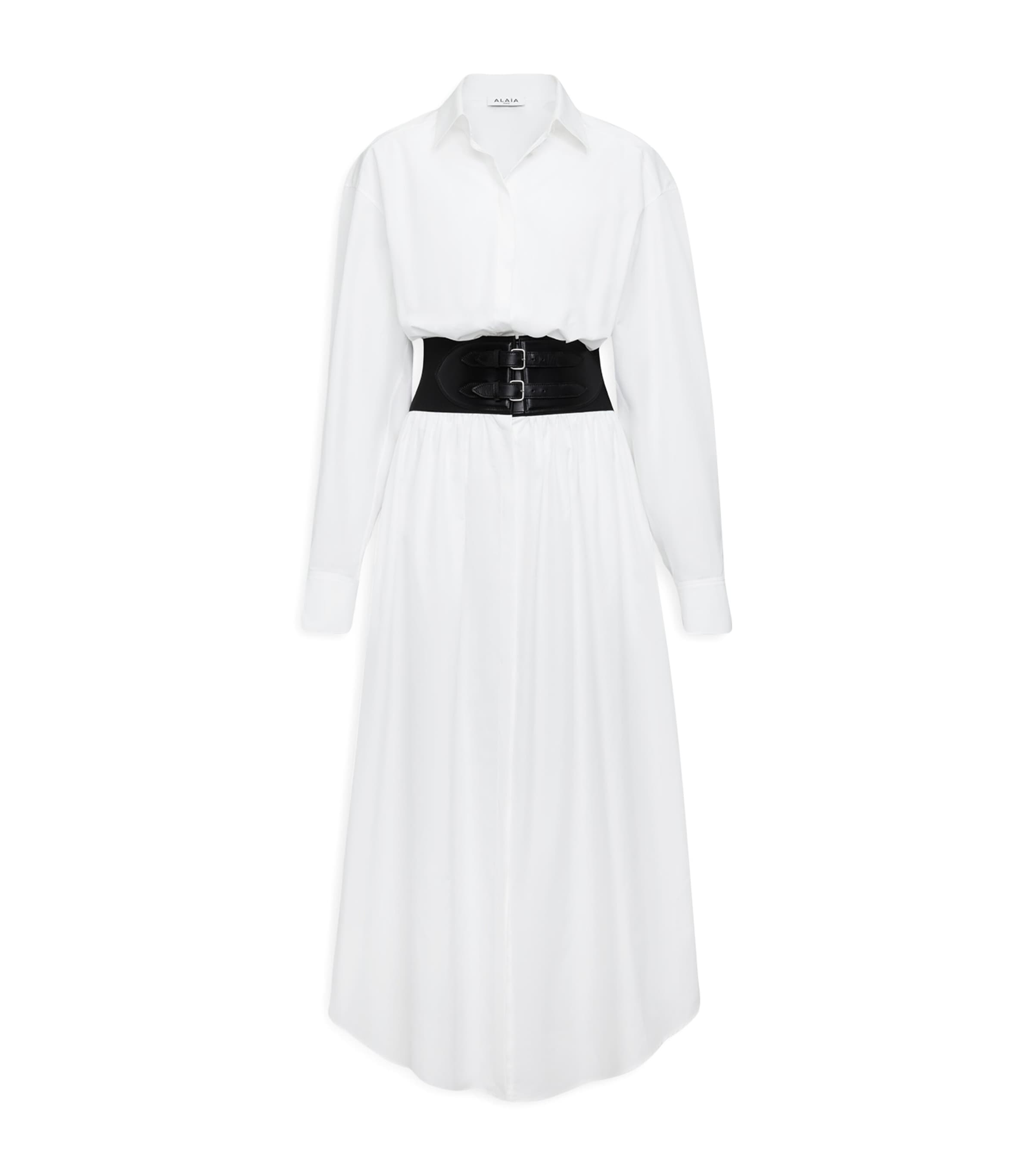 ALAÏA BELTED SHIRT MIDI DRESS