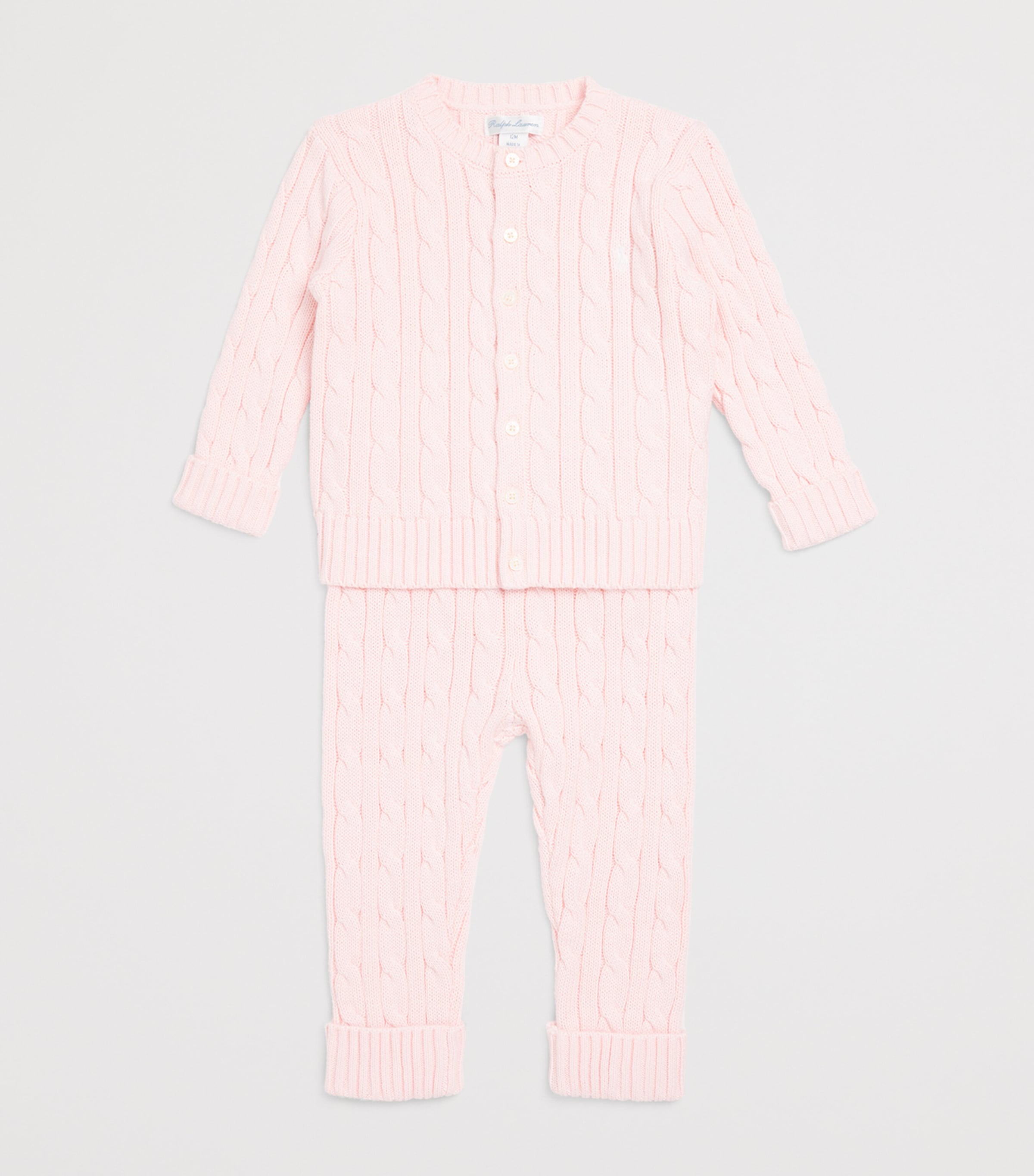 Ralph Lauren Kids Cotton Cable-Knit Cardigan and Leggings Set (3-24 Months) Morning Pink Image 3