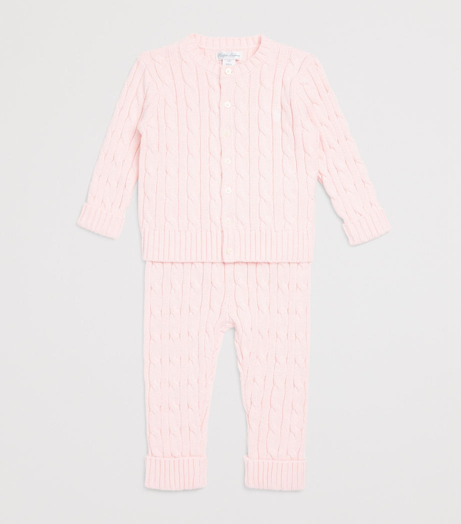Ralph Lauren Kids Cotton Cable-Knit Cardigan and Leggings Set (3-24 Months) Morning Pink Image 3