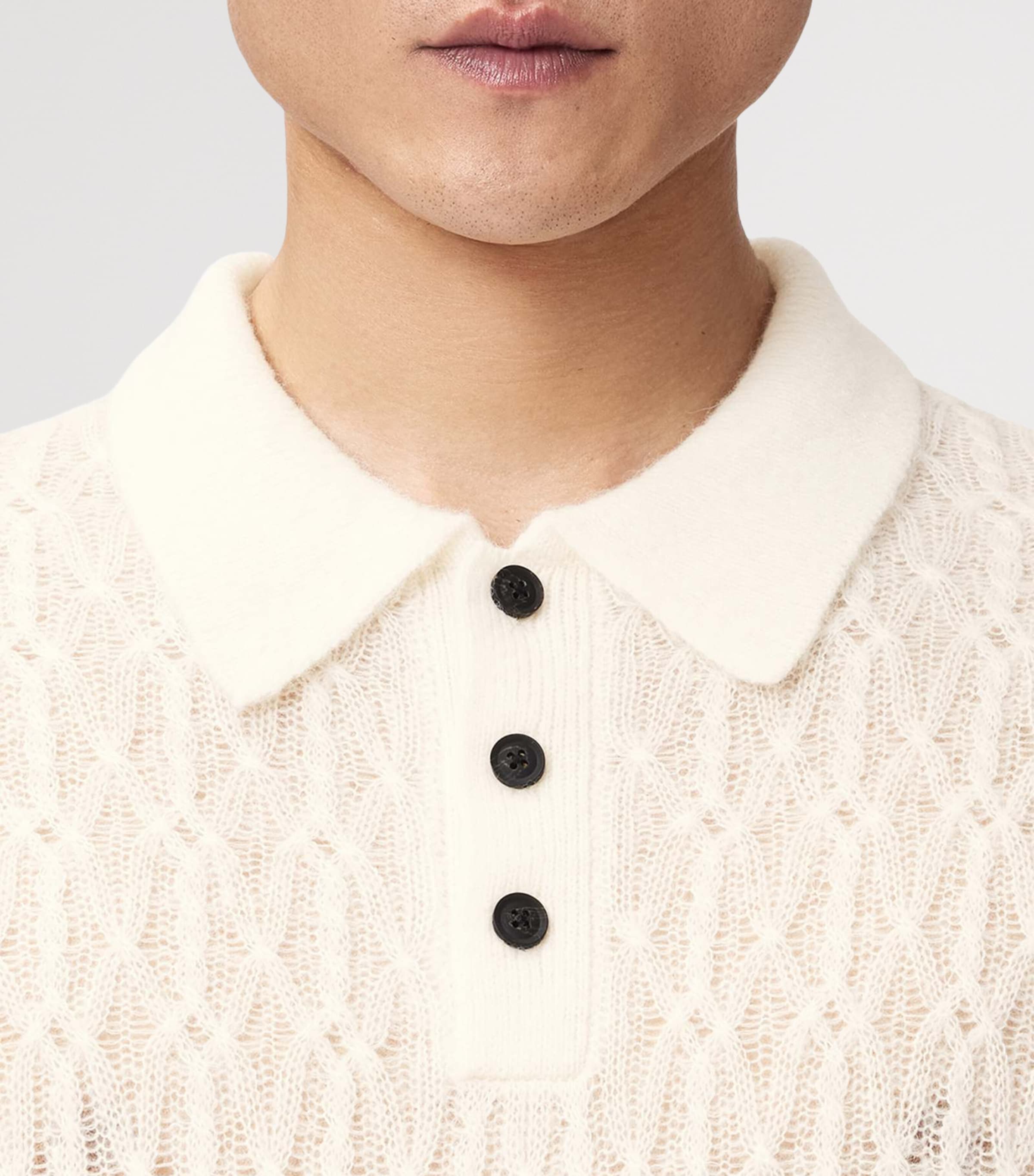 AllSaints Mens Wool-Blend Cyclone Polo Shirt Ecru White Image 6