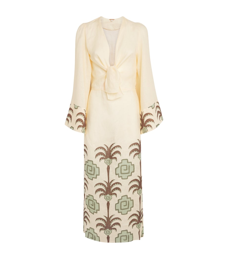 Linen Sailing Flags Maxi Dress ECRU/CHOCO/CAMEL Image 1