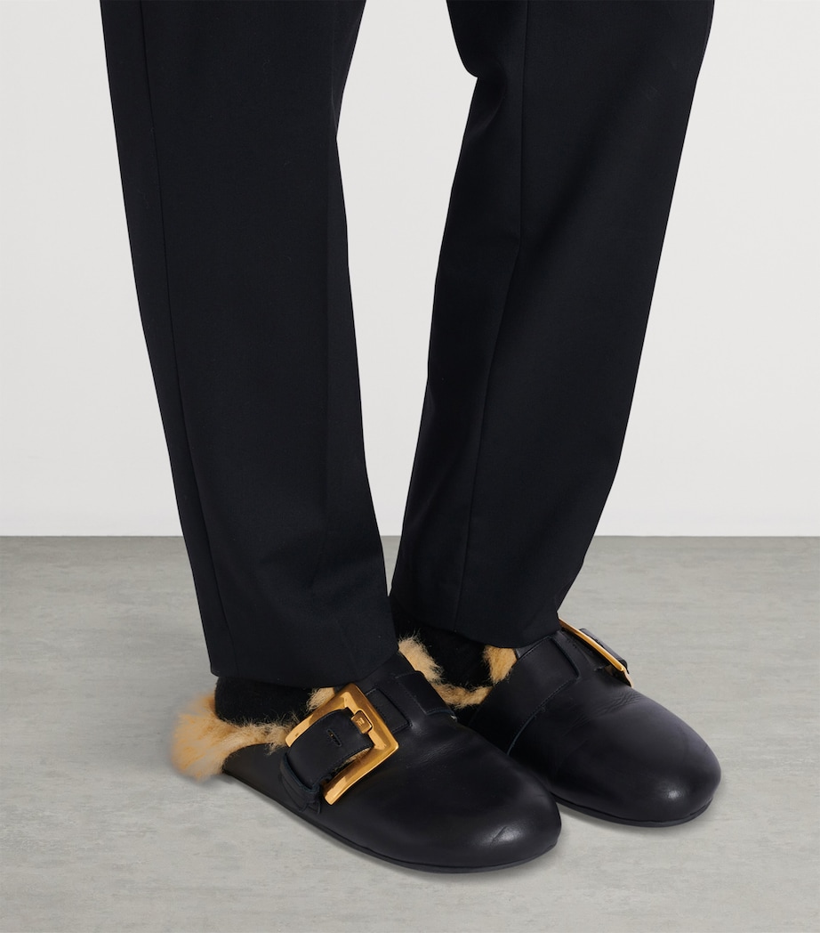 Leather Faux Fur-Lined Mules 0PA NOIR Image 3