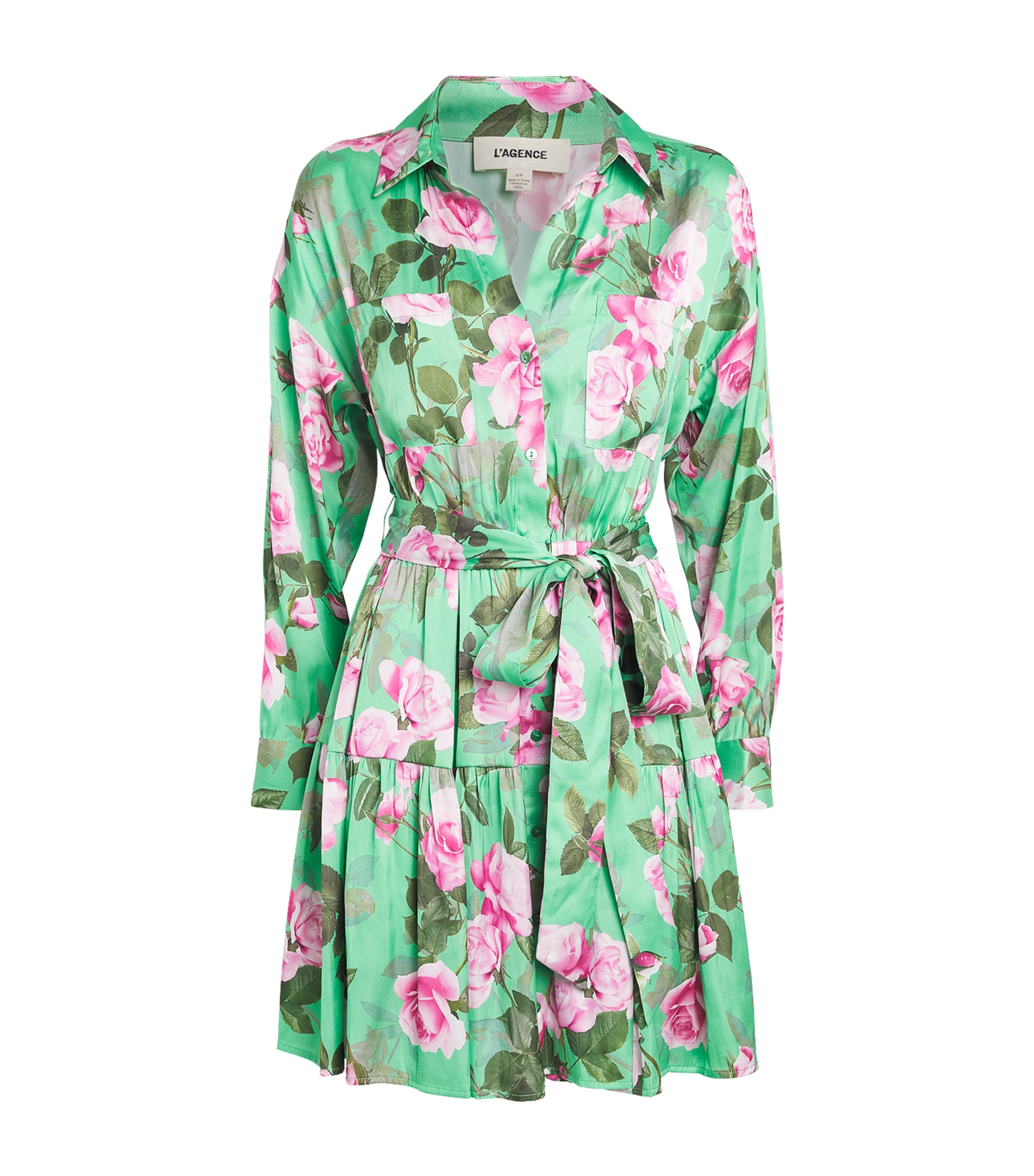 L'agence Virlen Tiered Shirt Dress In Green Multi Santa Fe Rose In Green