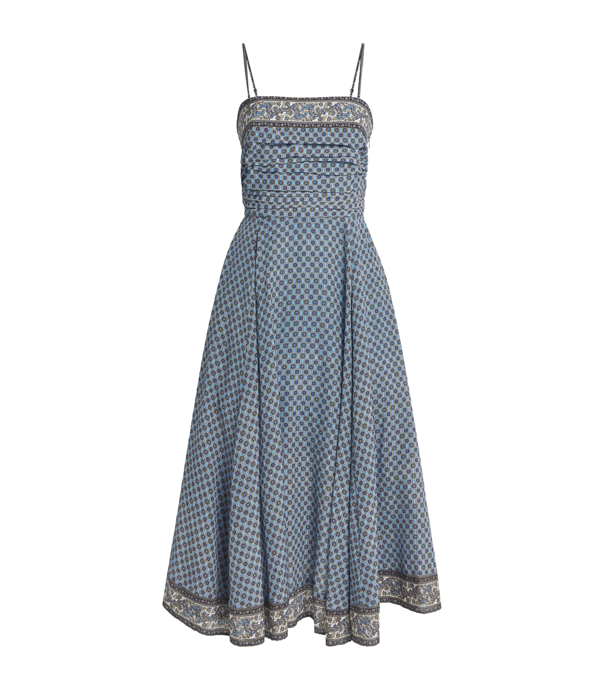 Veronica Beard Womens Geometric Pleated Lana Maxi Dress Blue Jay Multi Image 1