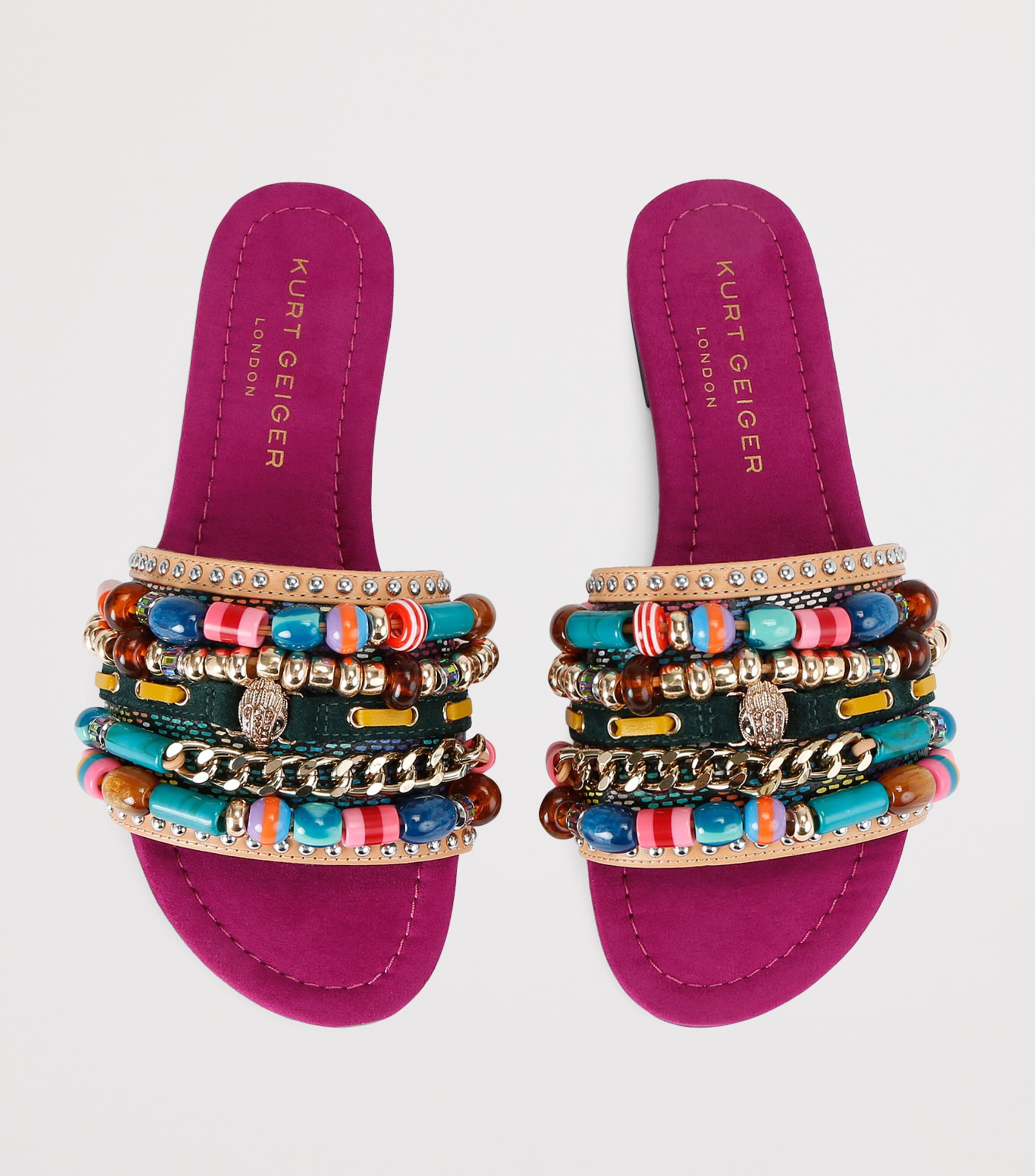 Kurt Geiger London Beaded Southbank Slides Fushia Cmb Image 4