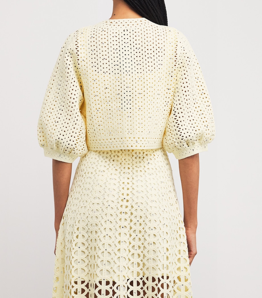 Crocheted Embellished Cardigan YELLOW Image 4