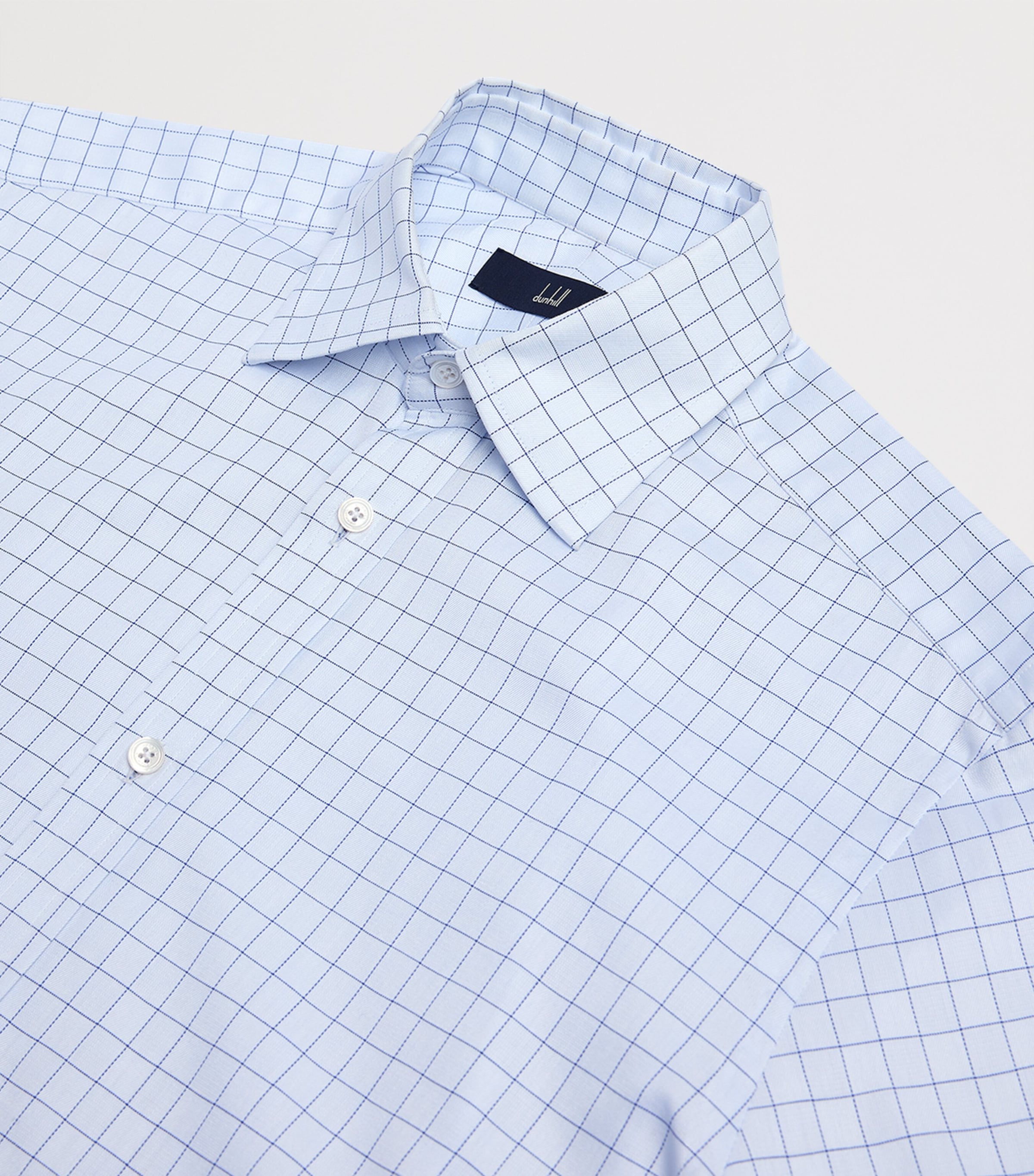 Dunhill Mens Cotton Check Shirt Blue Image 5
