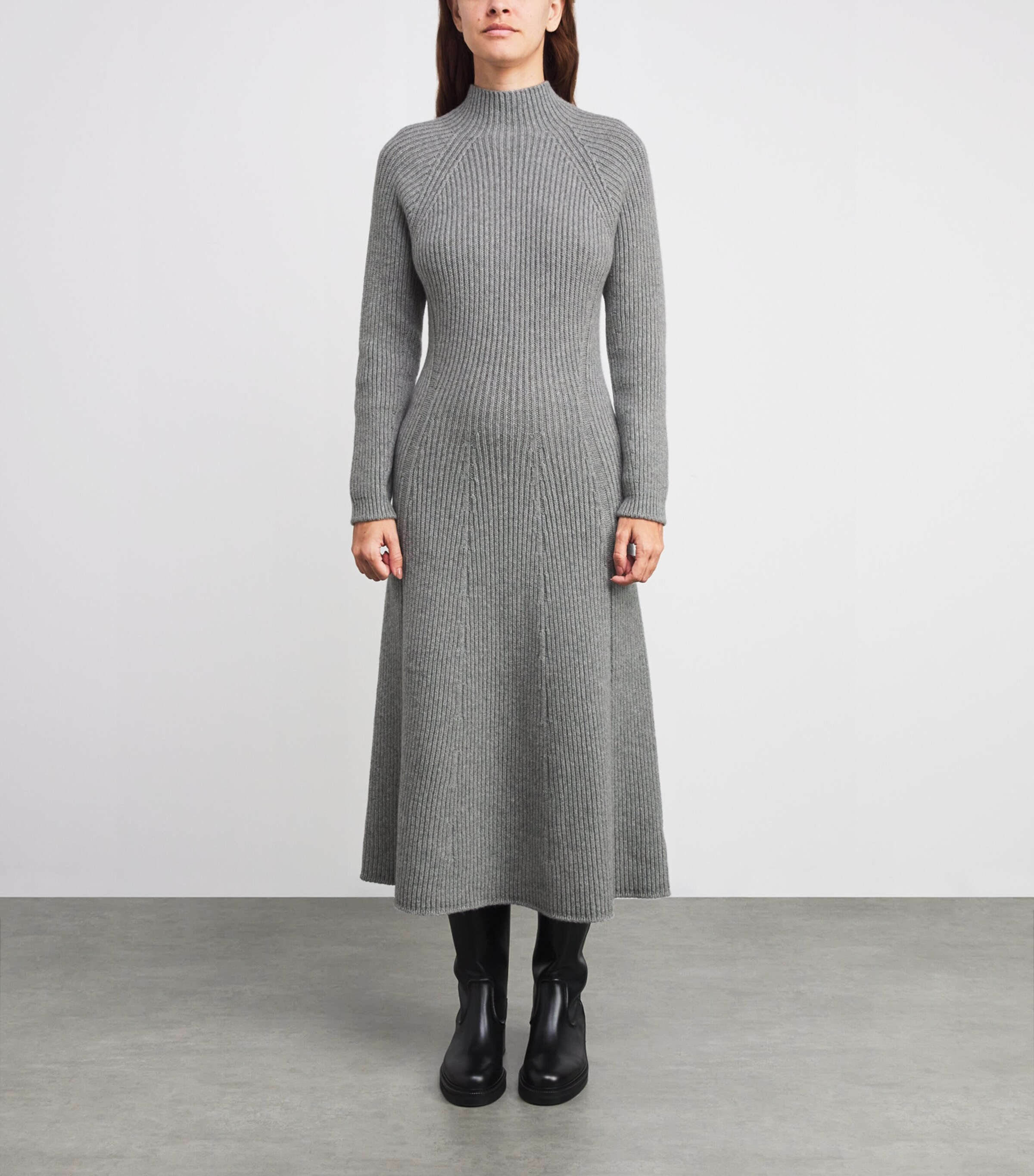 Cashmere-Blend Ribbed Midi Knitted Dress HA0308 LIGHT GREY Image 3