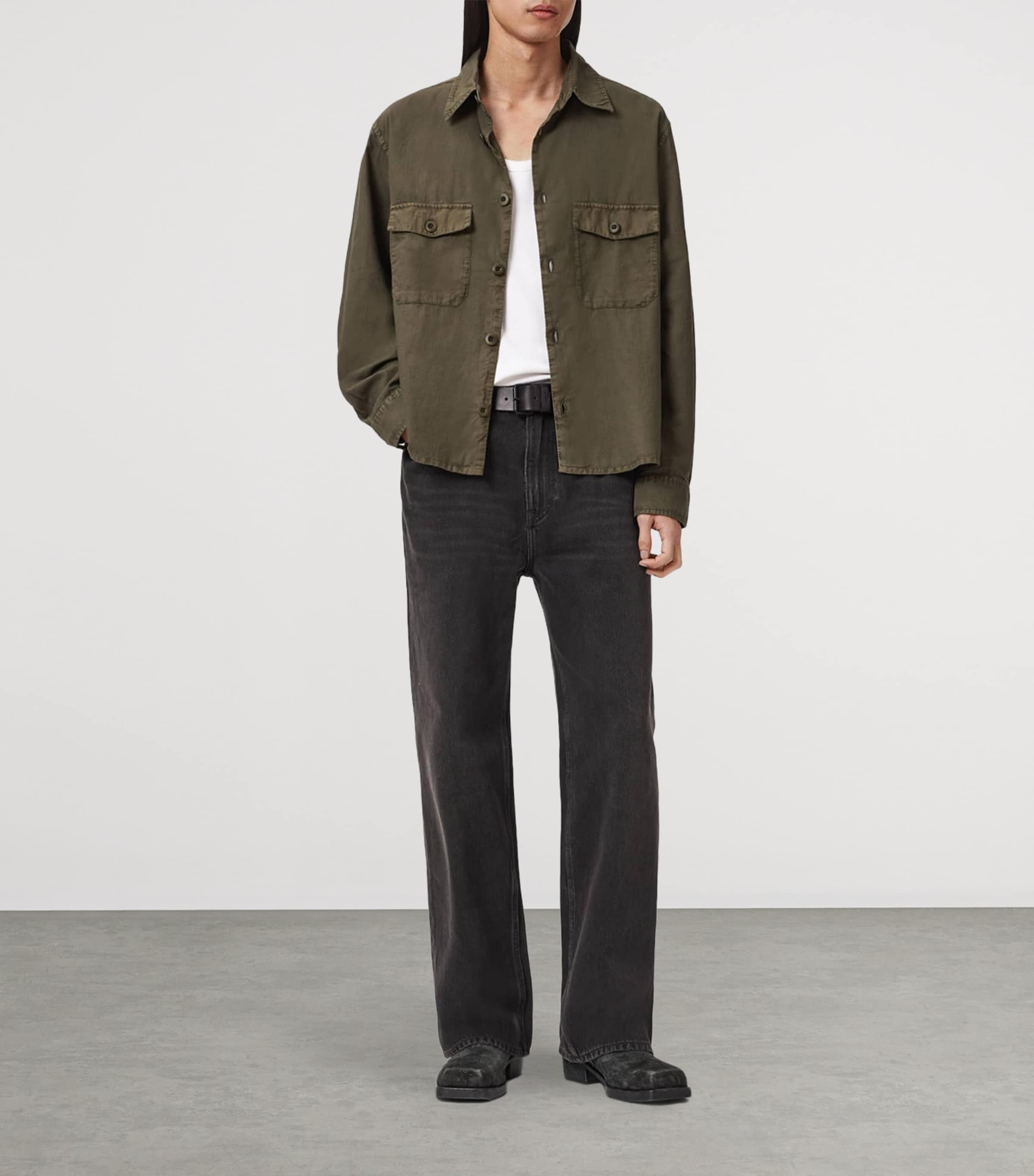 AllSaints Mens Organic Cotton Strand Shirt Mangrove Green Image 2