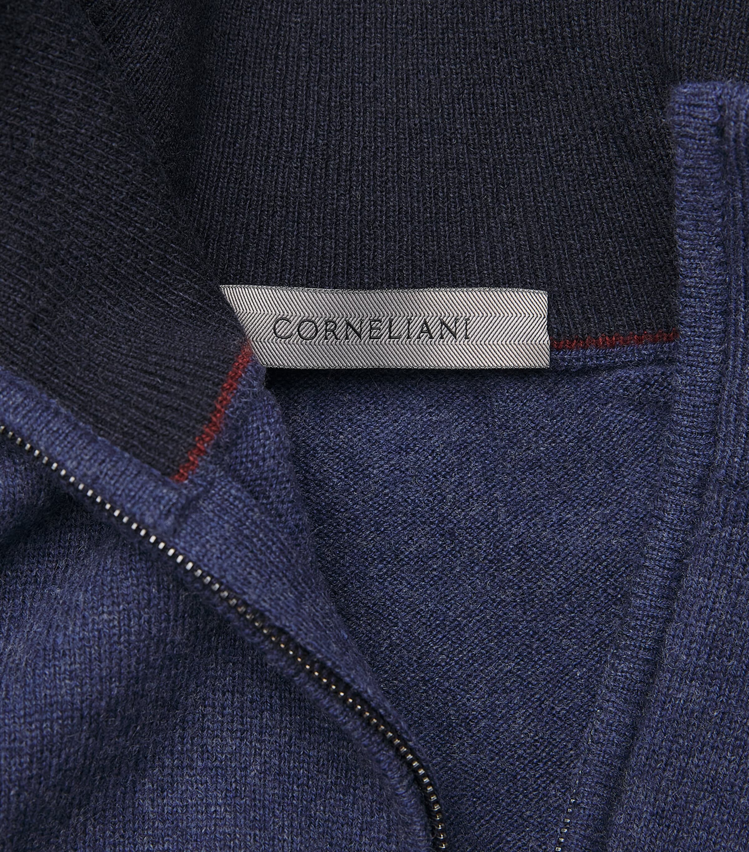 Corneliani Mens Virgin Wool-Cashmere Quarter-Zip Sweater Blue Image 6