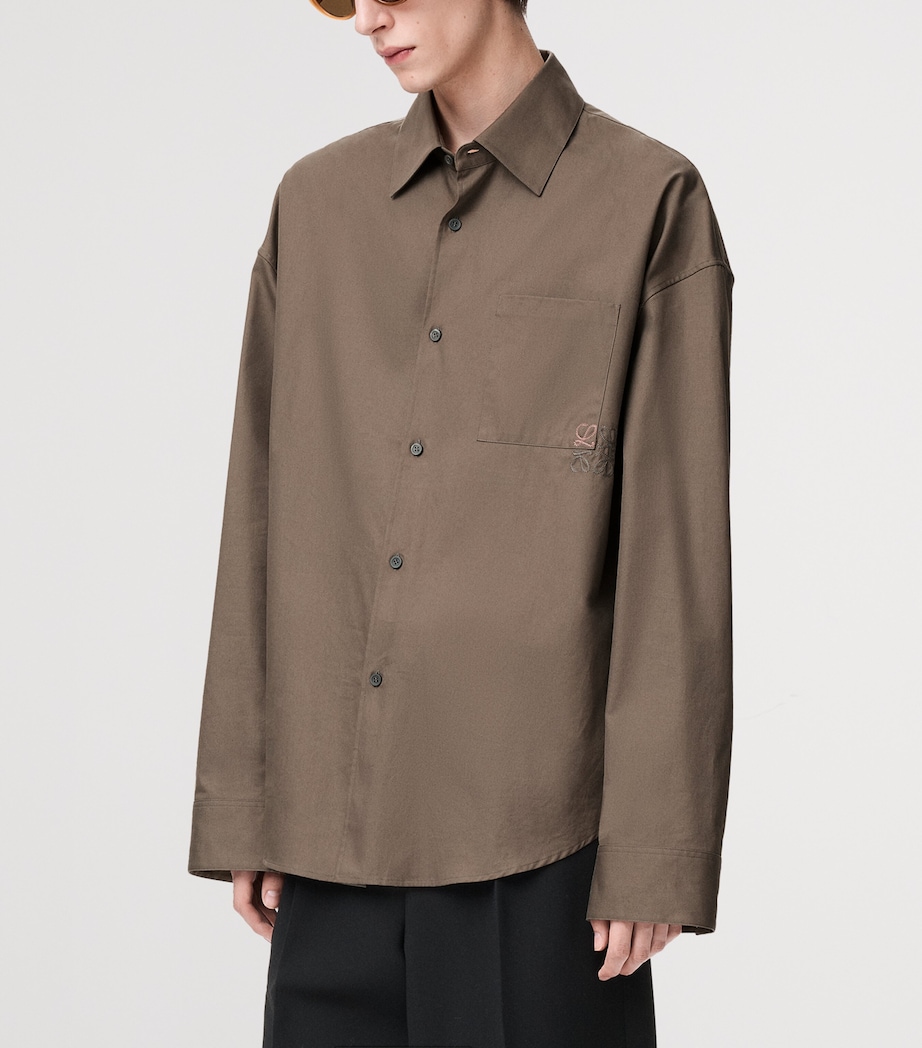 LOEWE Mens Cotton-Blend Anagram Shirt Khaki Brown Image 3