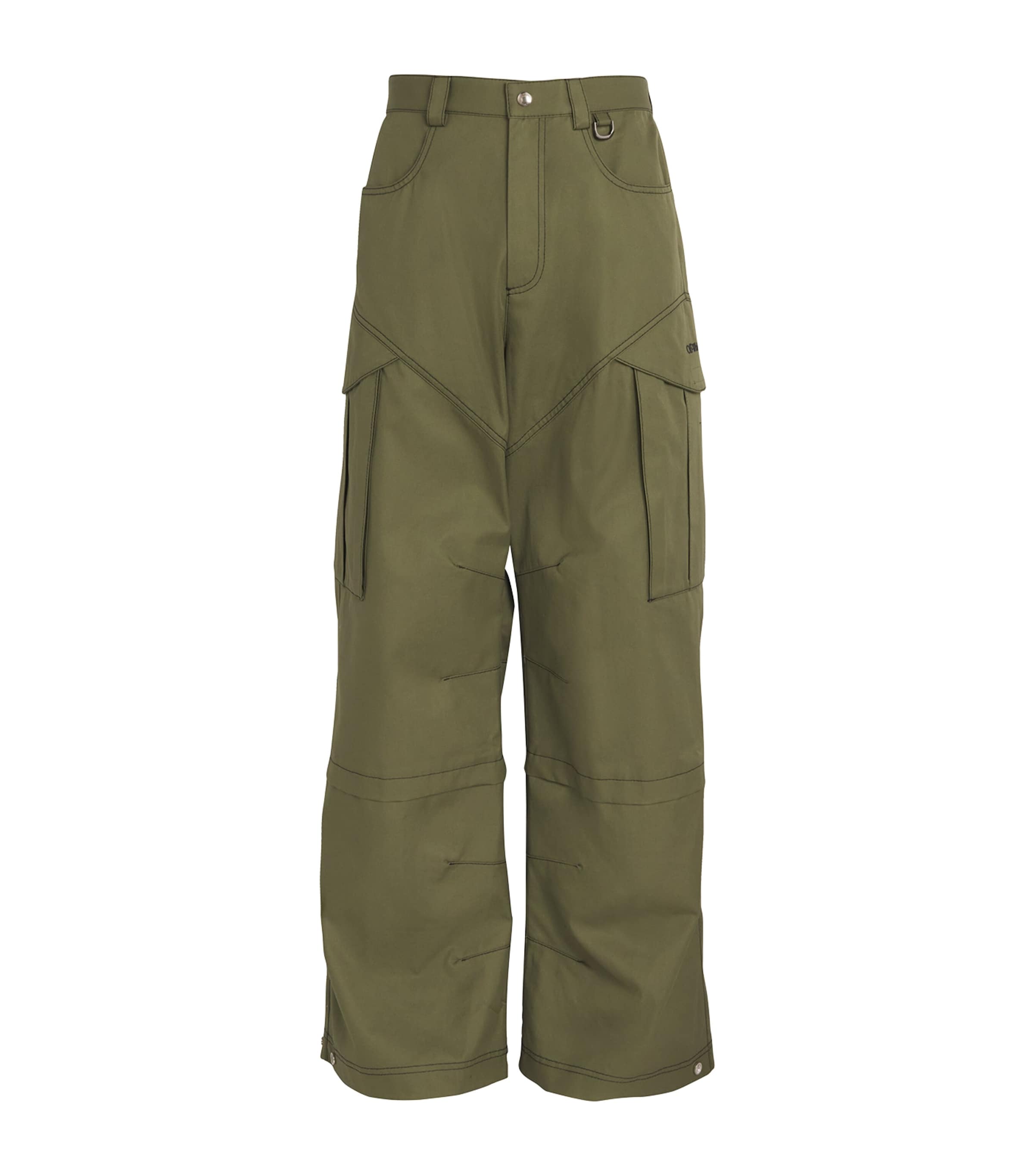 Off-white Cotton Cargo Trousers In Green