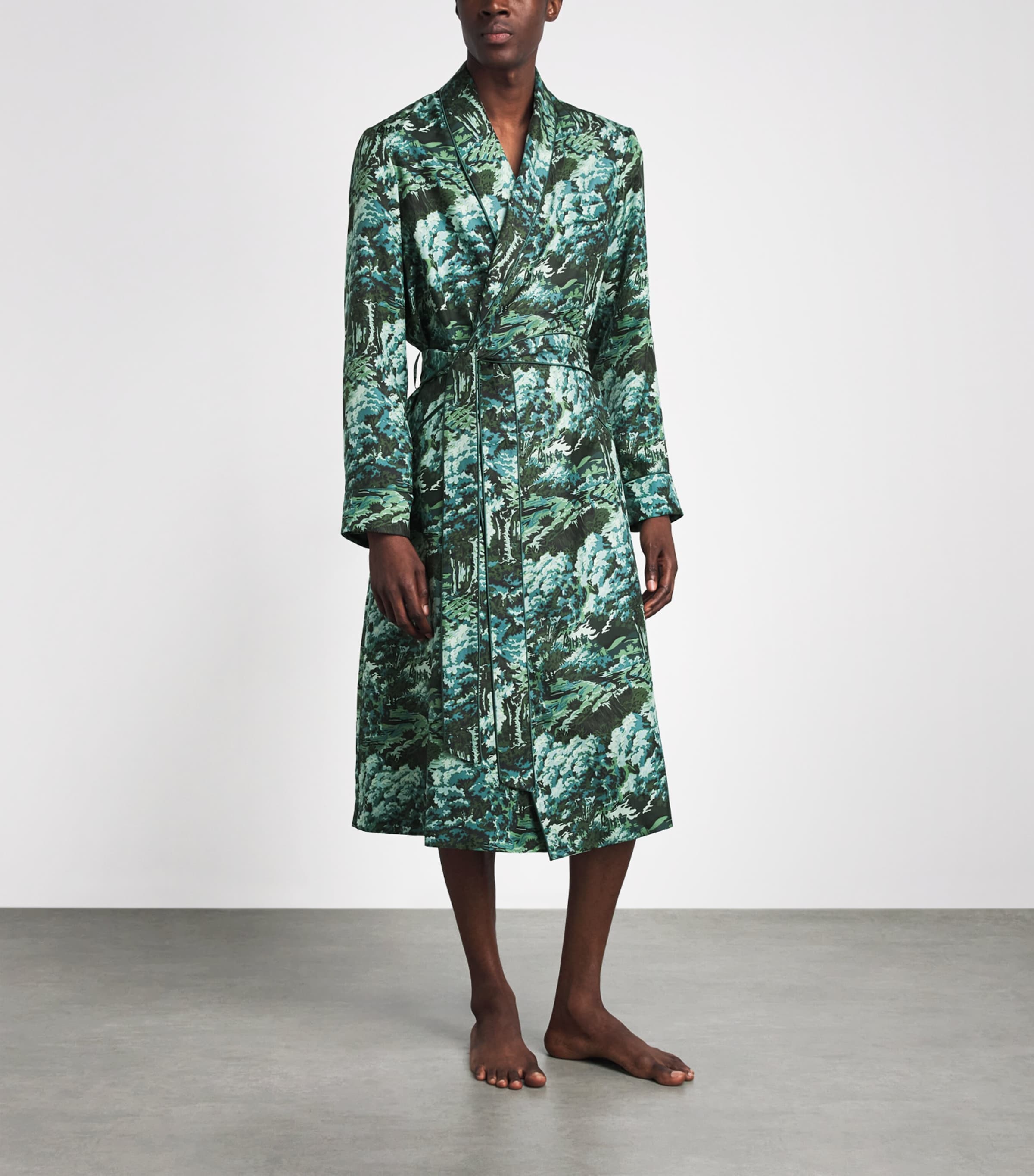 Olivia von Halle Mens Silk Twill Forest Mescal Robe Linden Image 2