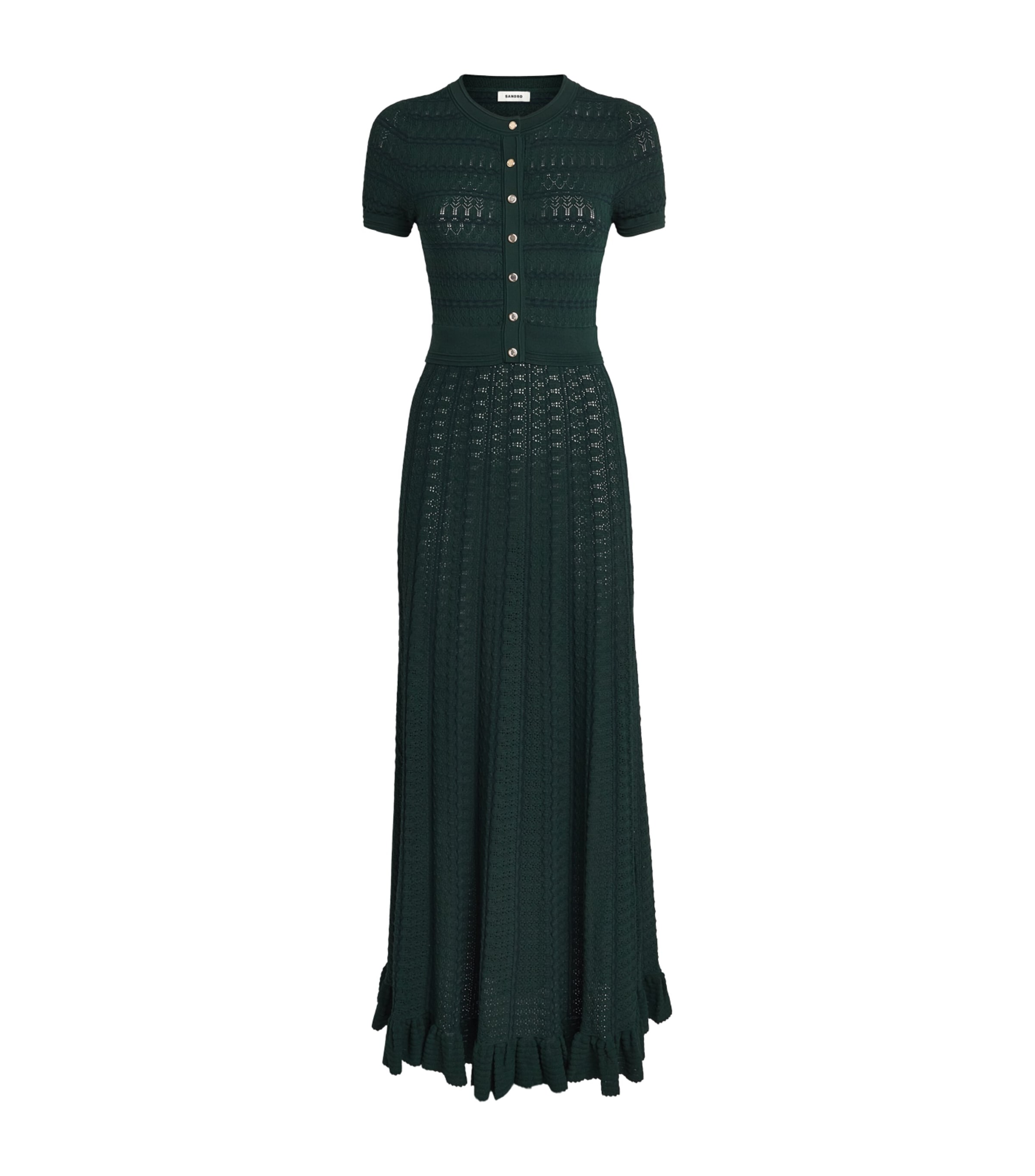 Sandro Paris Womens Pointelle-Knit Midi Dress Green Image 1